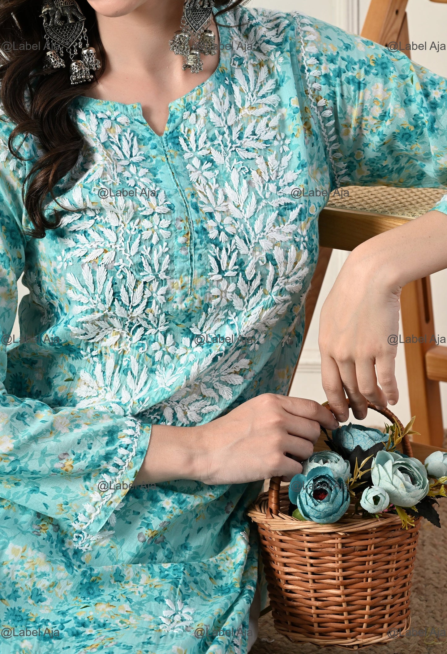 Saanjh Mulmul long chikankari kurti