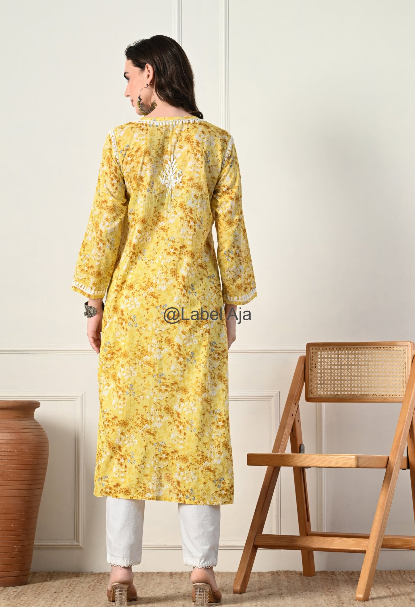 Gulmohar Mulmul long chikankari kurti