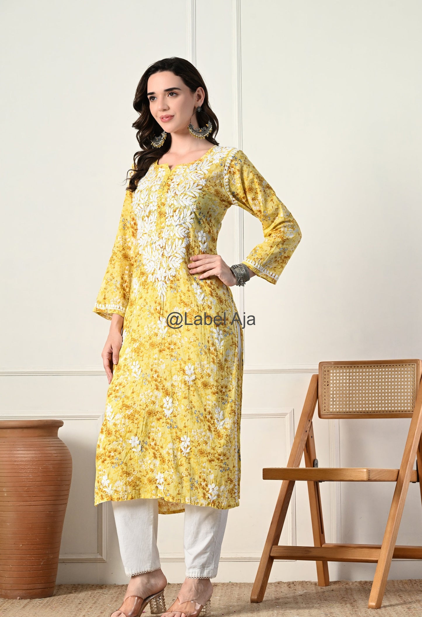 Gulmohar Mulmul long chikankari kurti