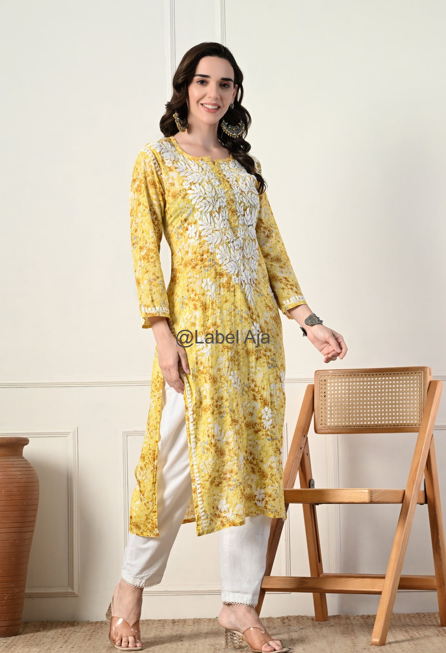 Gulmohar Mulmul long chikankari kurti