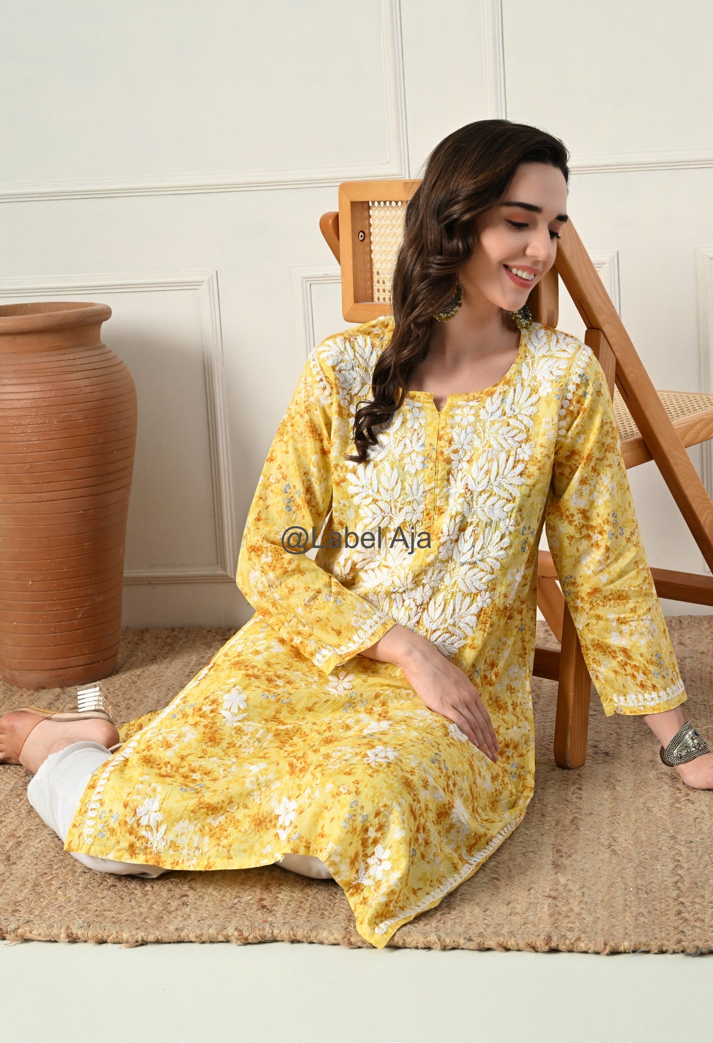Gulmohar Mulmul long chikankari kurti