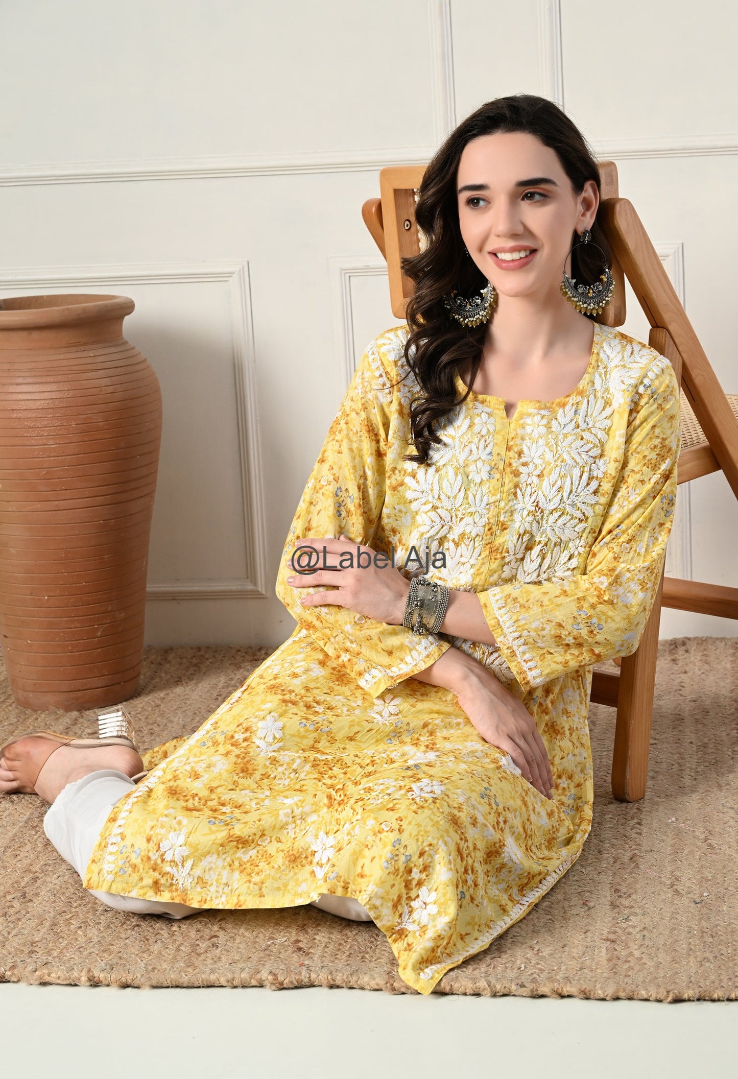 Gulmohar Mulmul long chikankari kurti