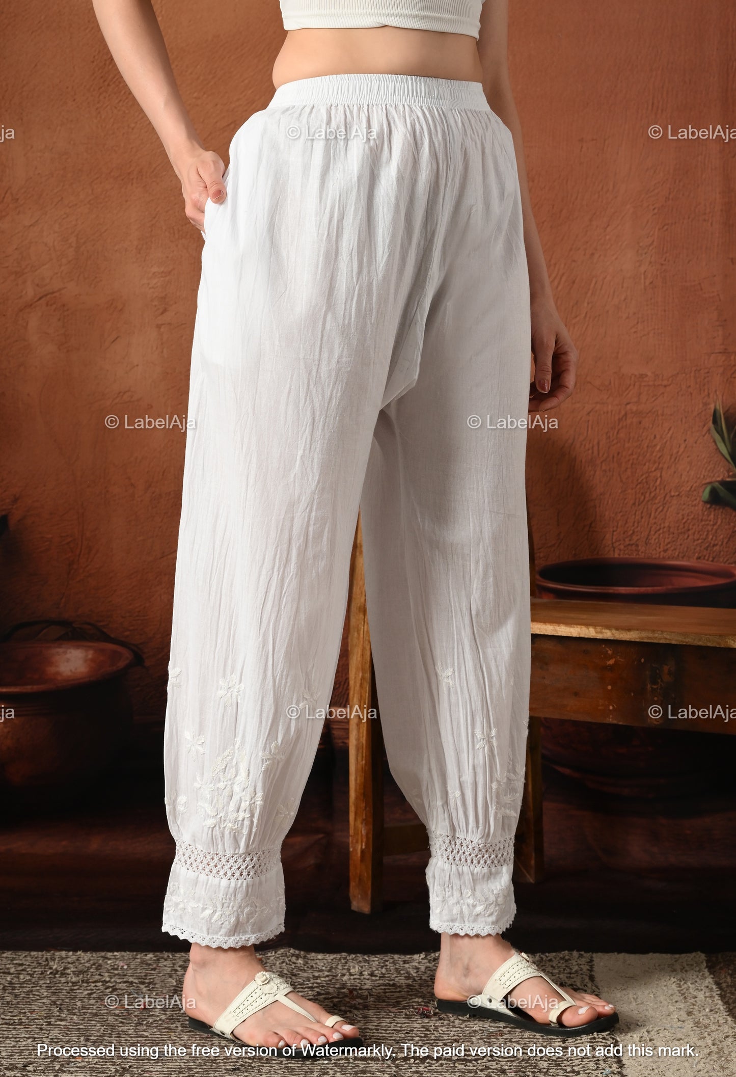 Lucknowi chikankari Cotton Afghani pant