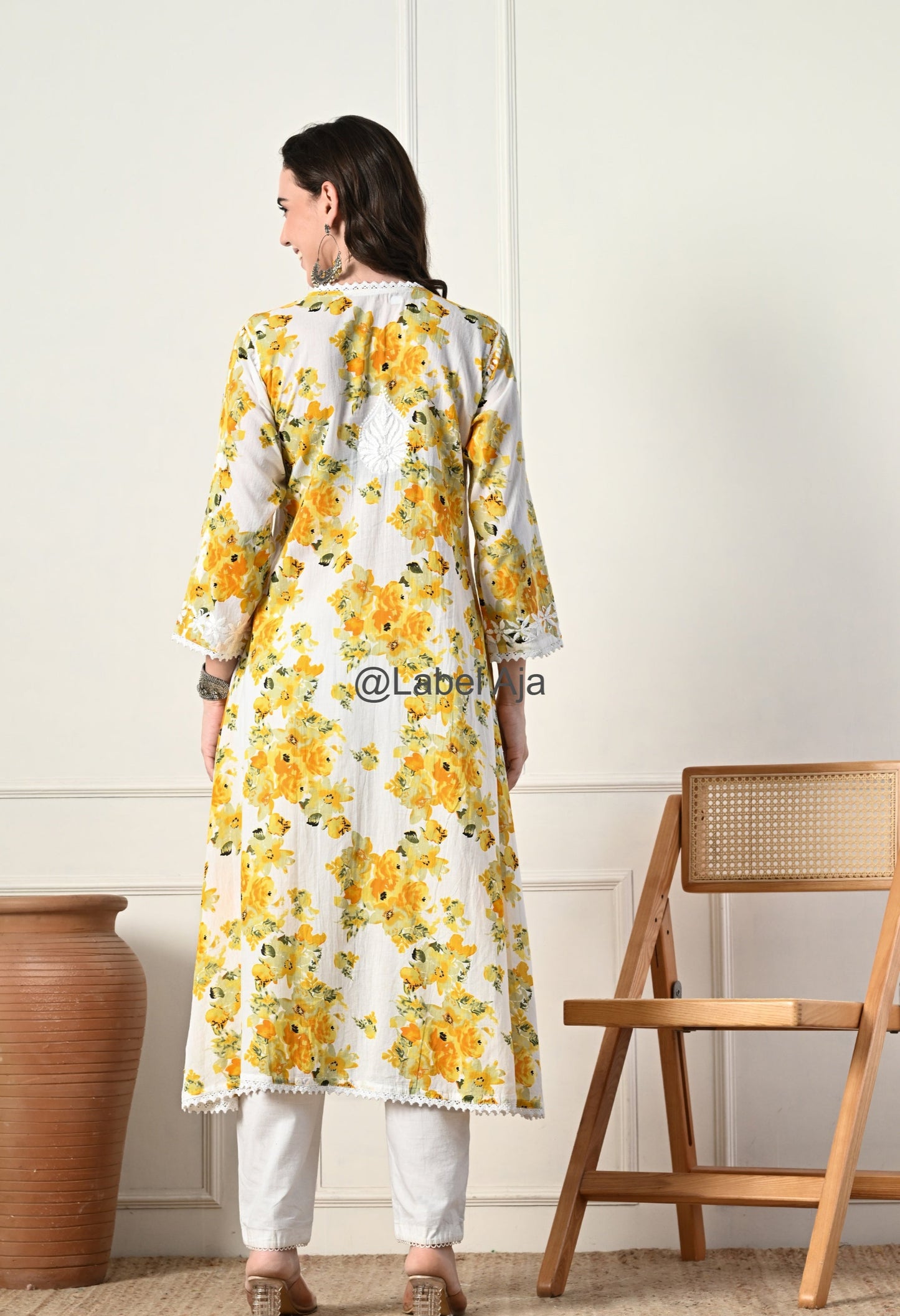 Gul mulmul long Angarkha chikankari kurti