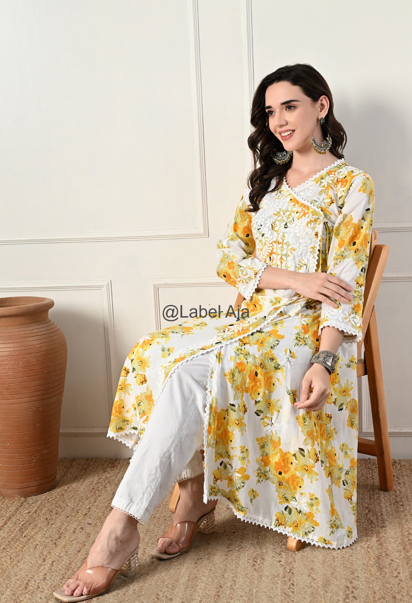 Gul mulmul long Angarkha chikankari kurti