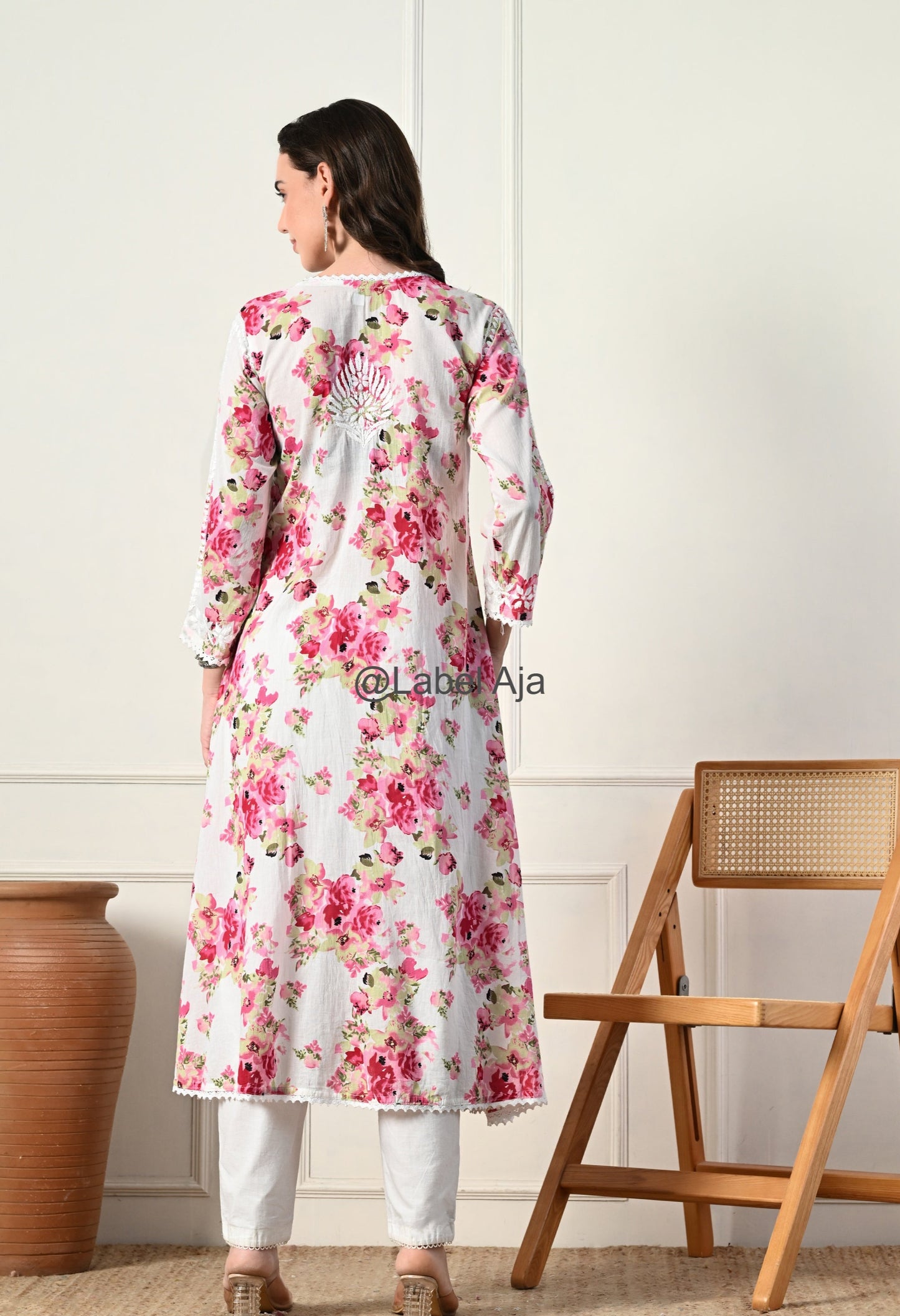 Gul mulmul long Angarkha chikankari kurti