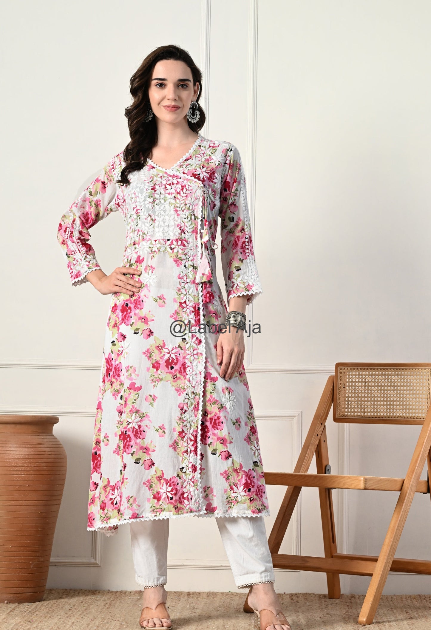 Gul mulmul long Angarkha chikankari kurti