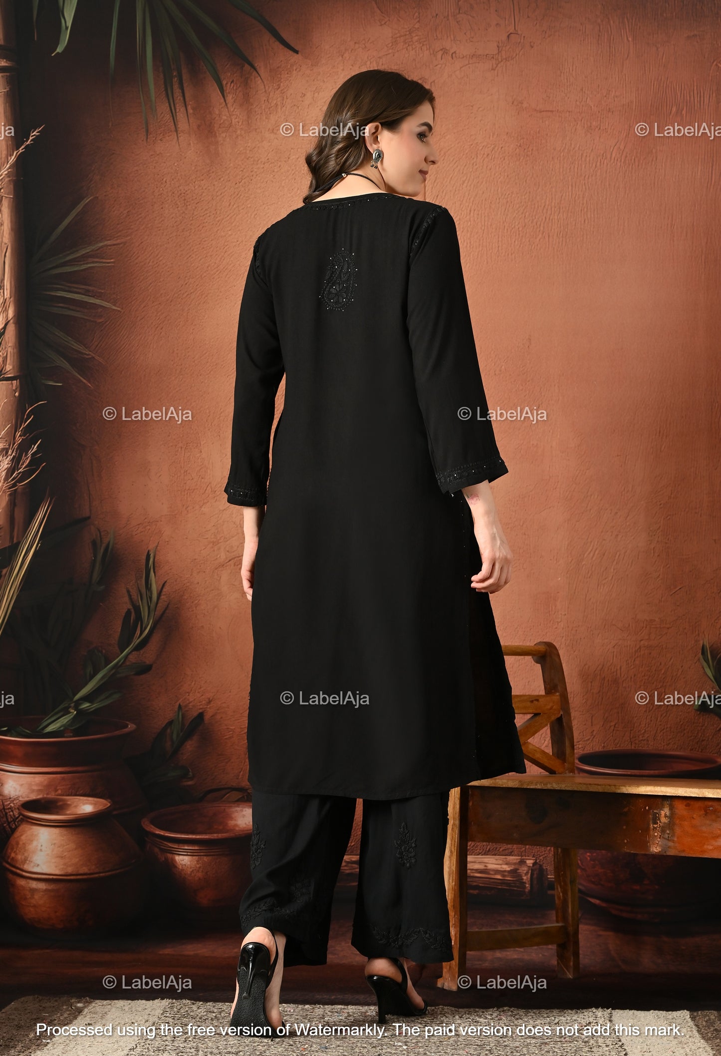 Rayon Black long chikankari kurti with Mukaish work