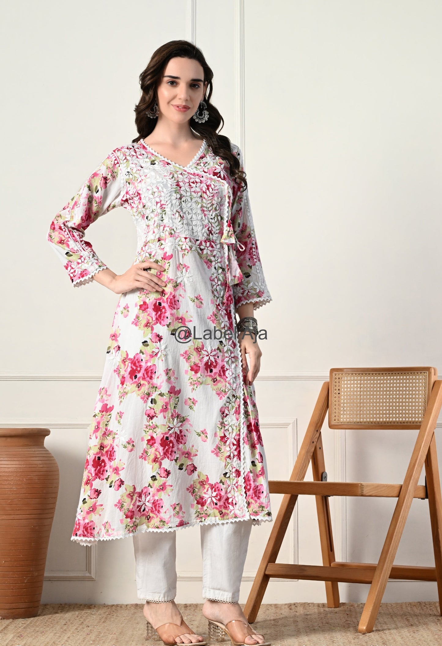 Gul mulmul long Angarkha chikankari kurti