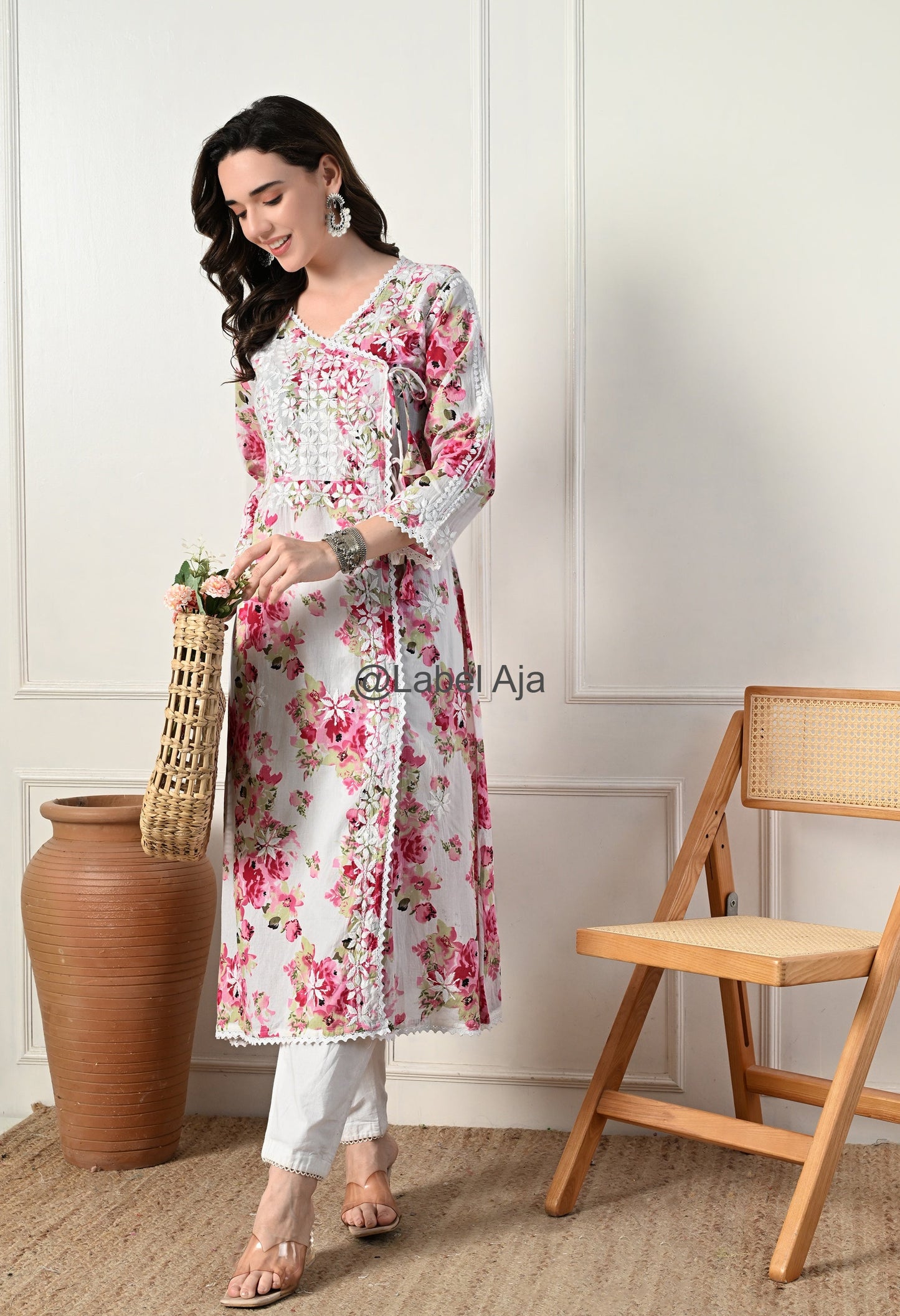 Gul mulmul long Angarkha chikankari kurti