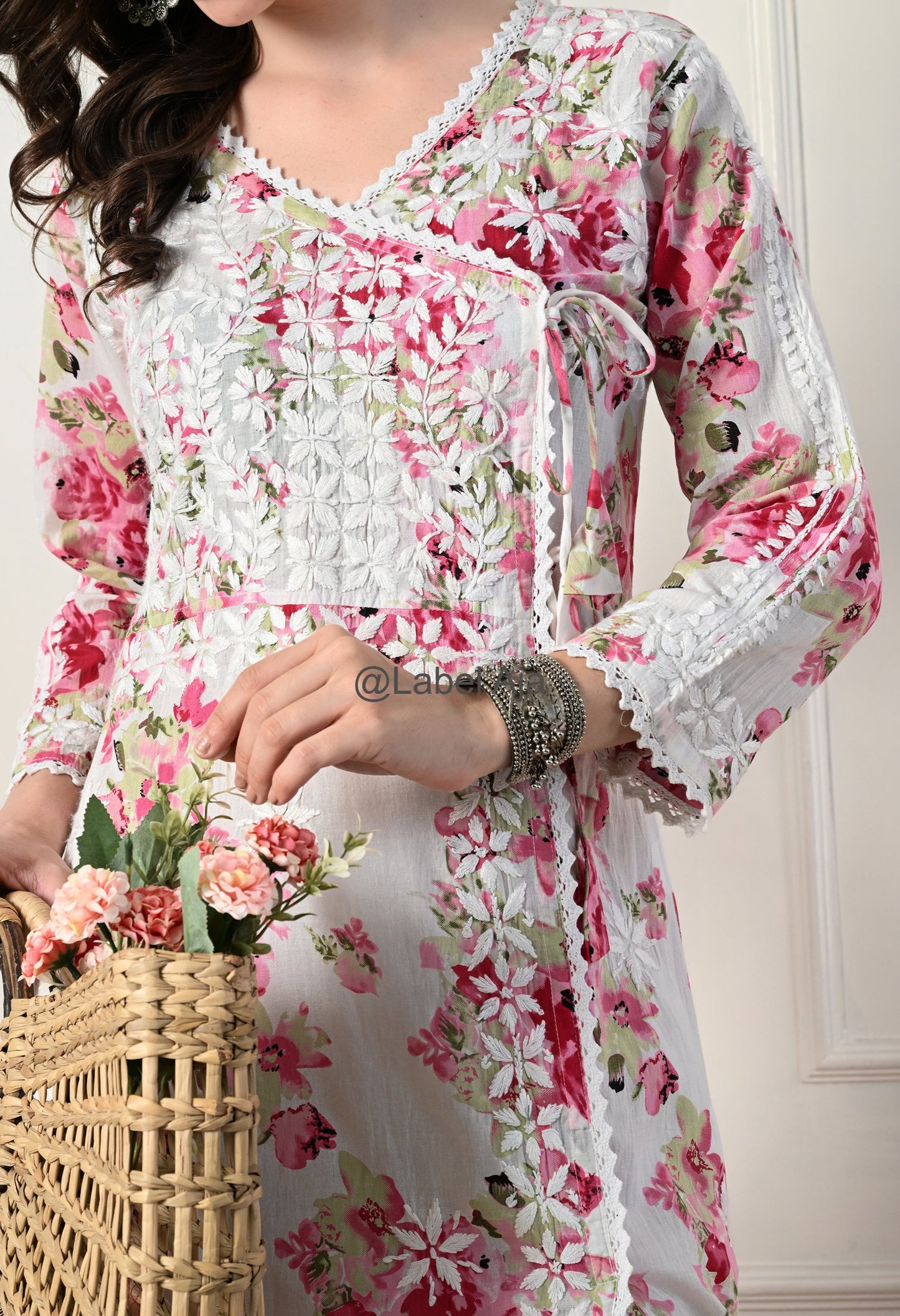 Gul mulmul long Angarkha chikankari kurti