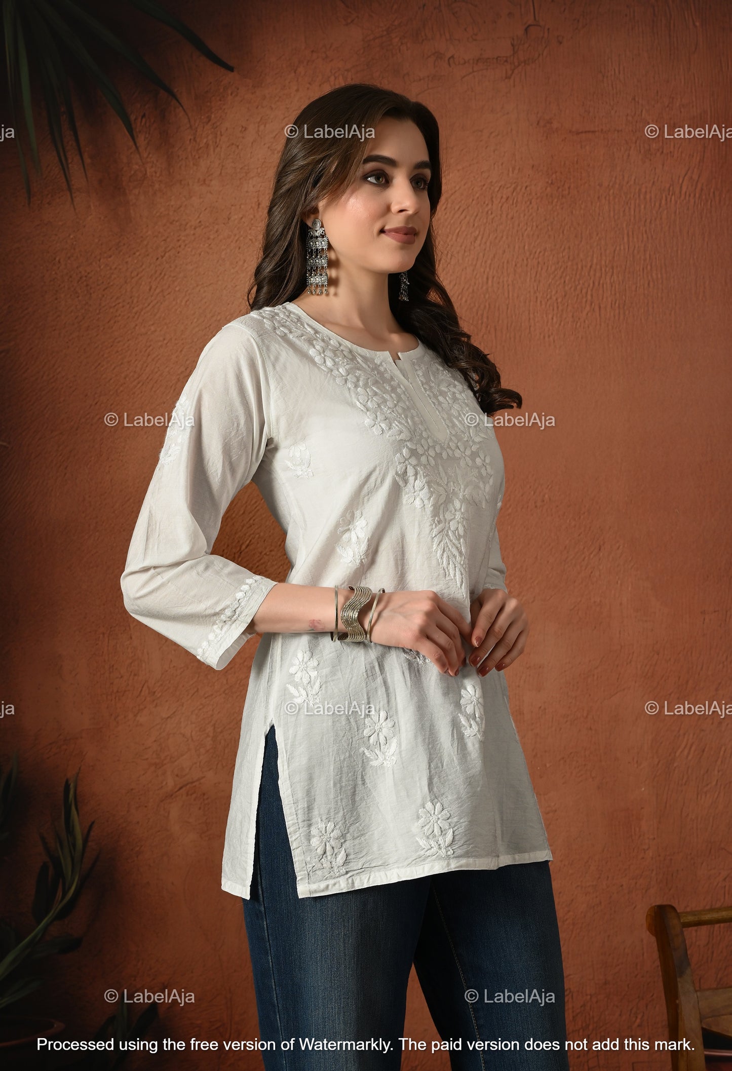 Amaya chanderi silk chikankari short top