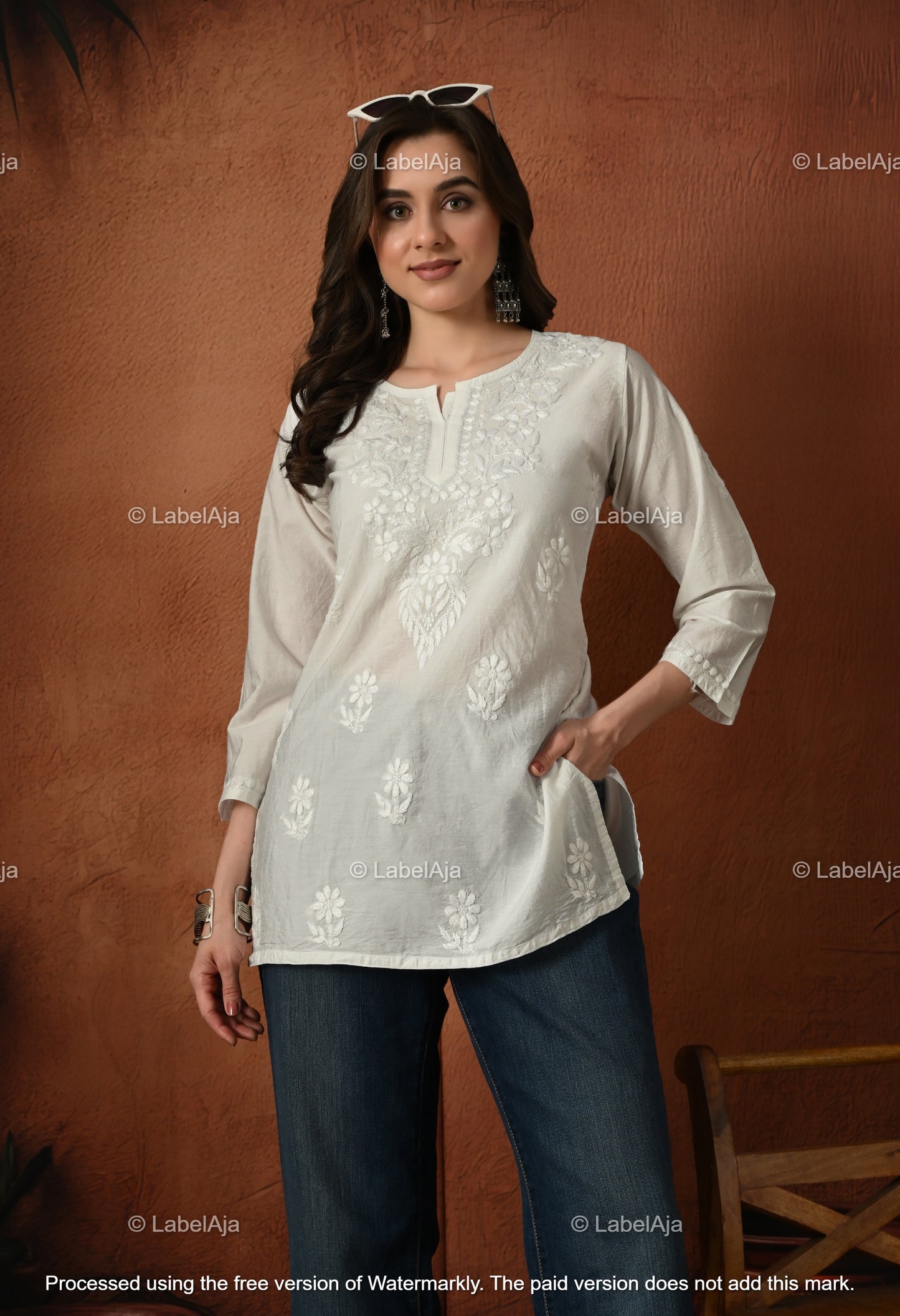 Amaya chanderi silk chikankari short top