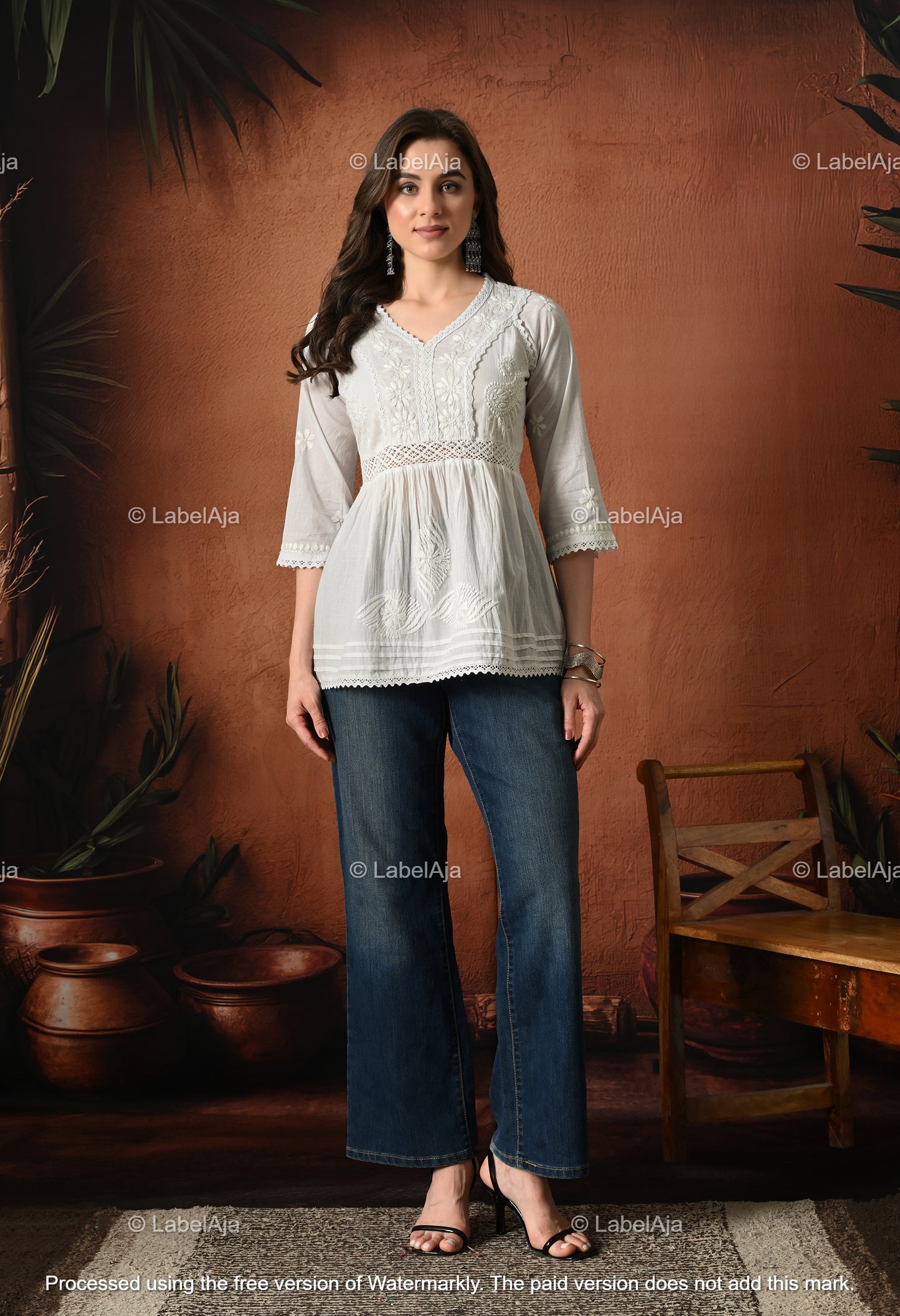 Amaira mul cotton chikankari short top