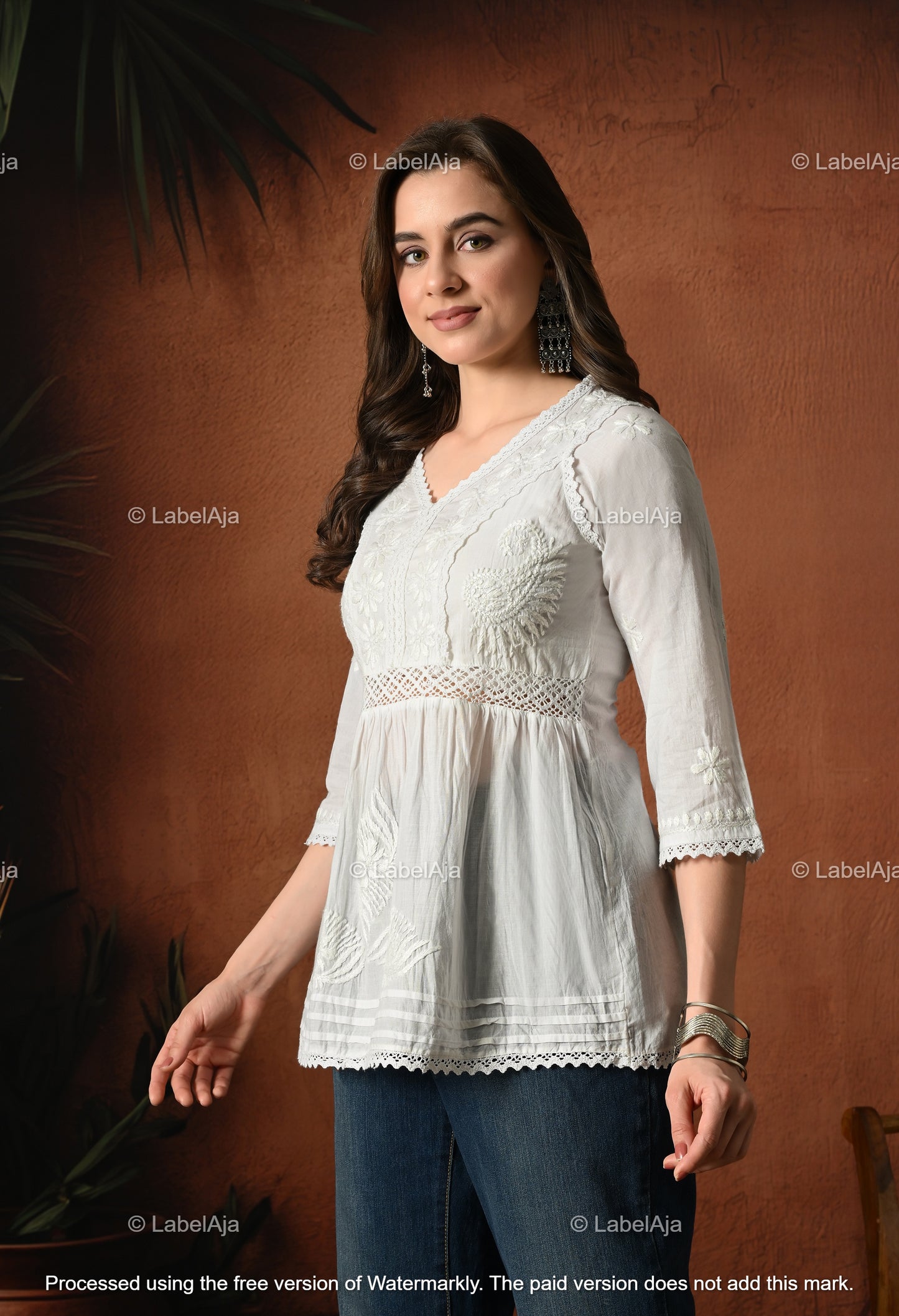 Amaira mul cotton chikankari short top