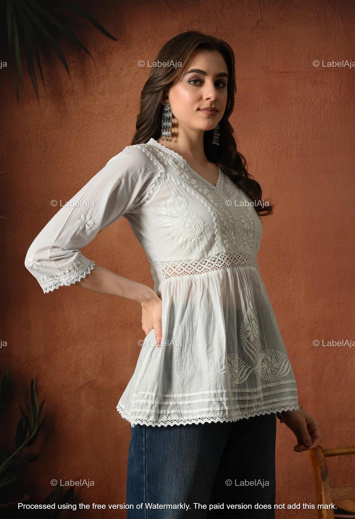 Amaira mul cotton chikankari short top