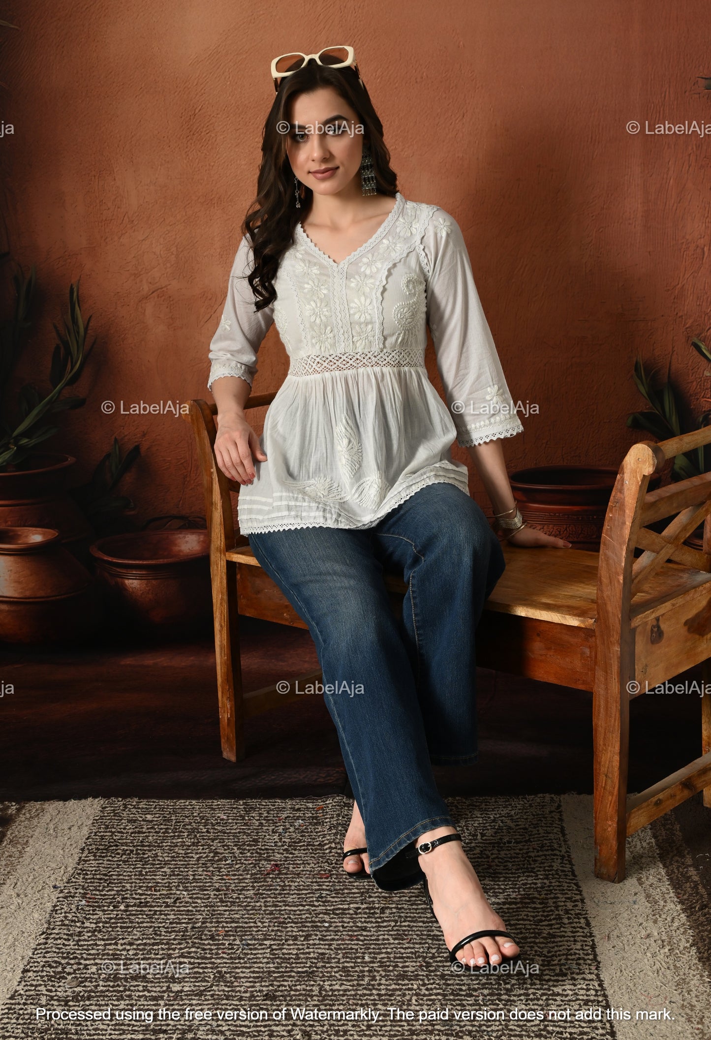 Amaira mul cotton chikankari short top