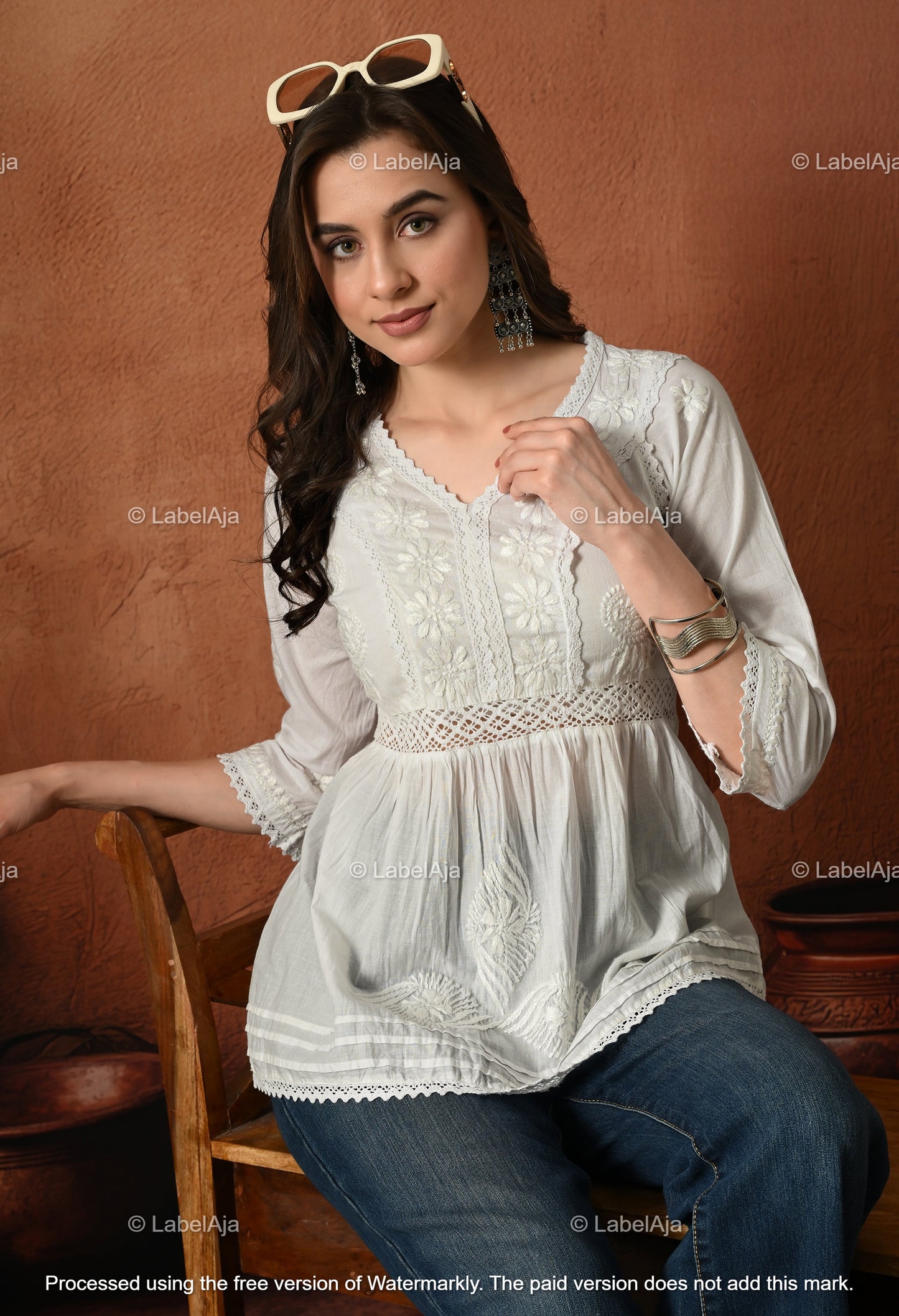 Amaira mul cotton chikankari short top