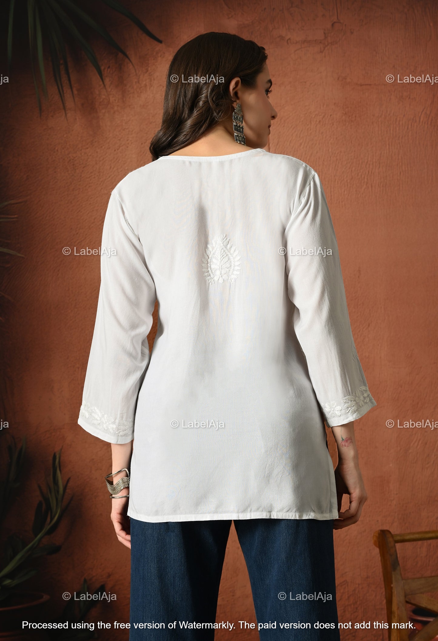 Mira white short rayon chikankari kurti