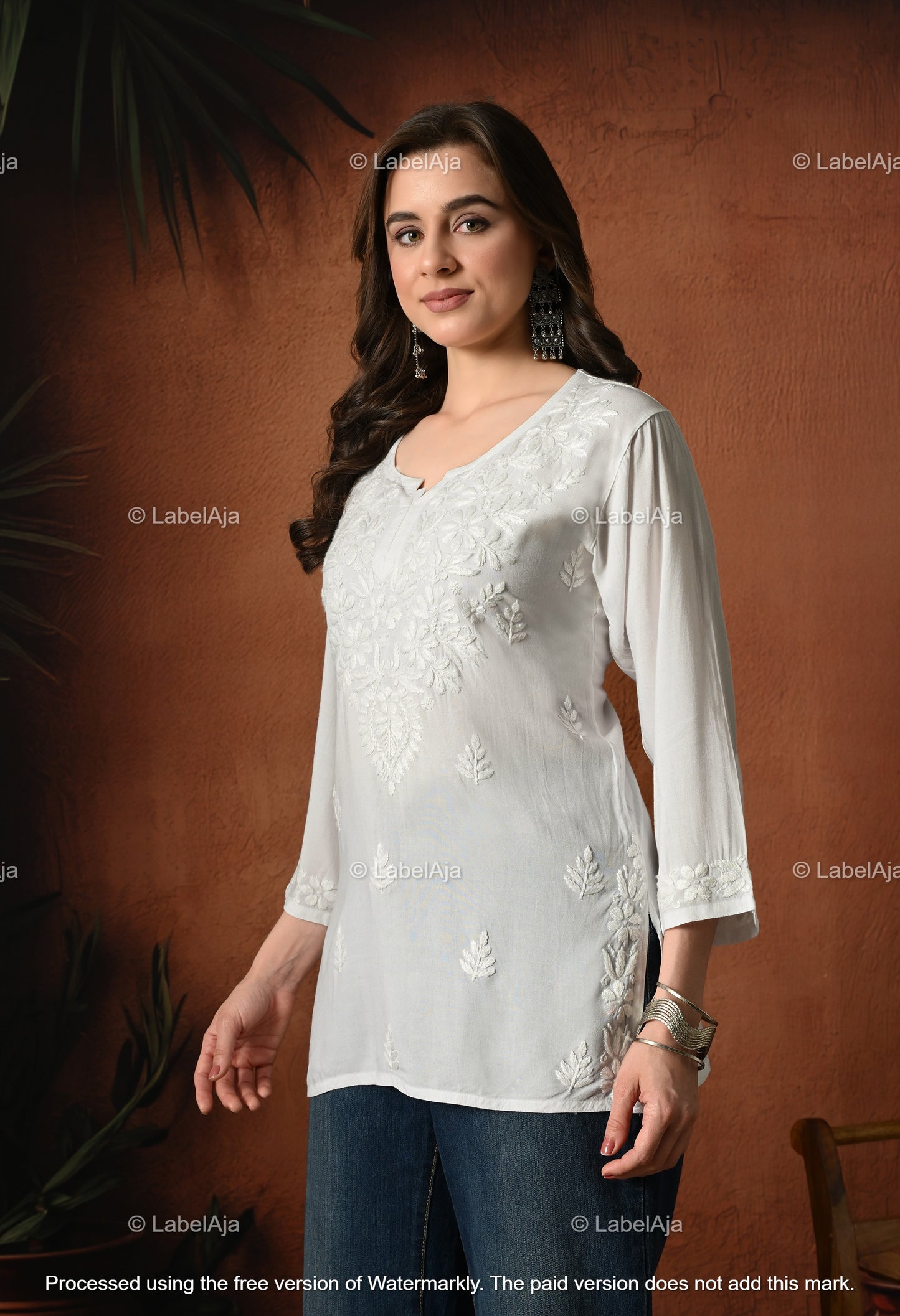 Mira white short rayon chikankari kurti
