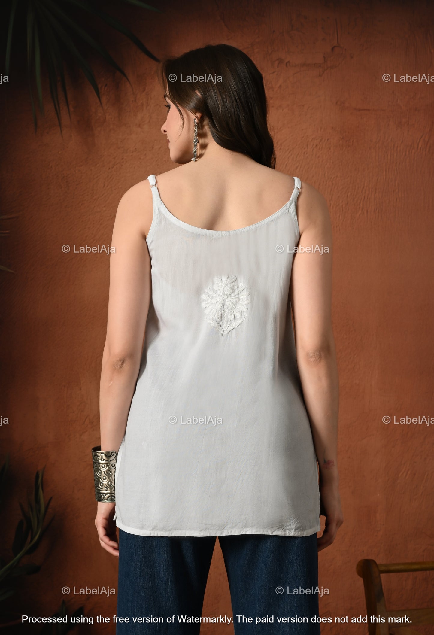 Rayon chikankari noodle strap short top
