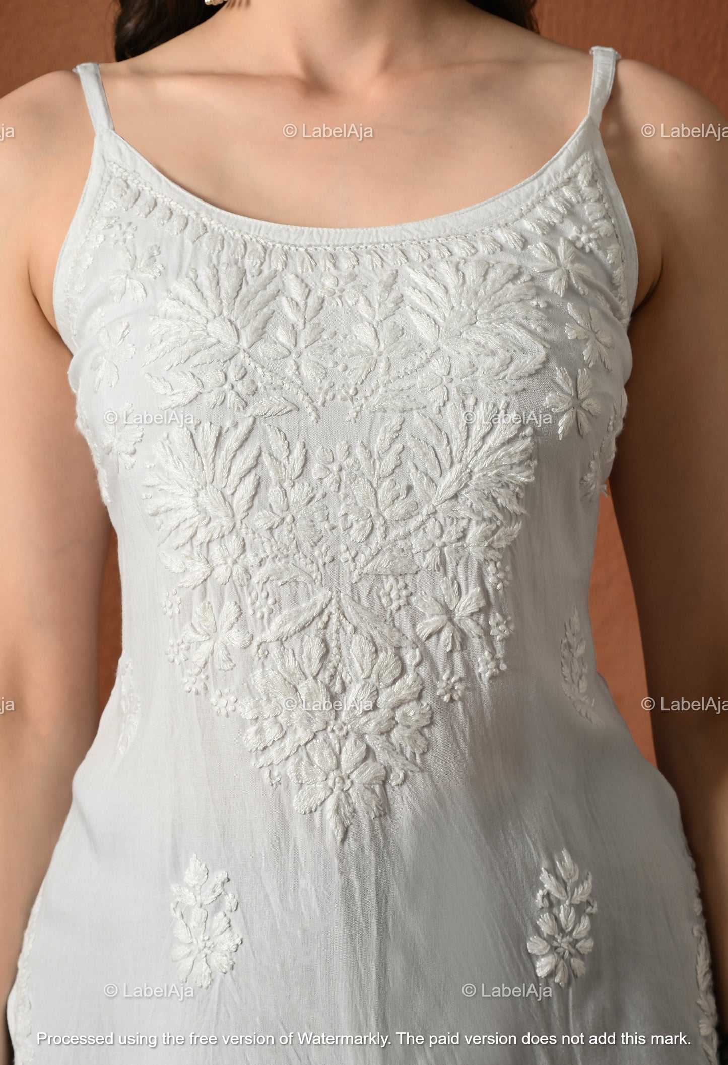 Rayon chikankari noodle strap short top