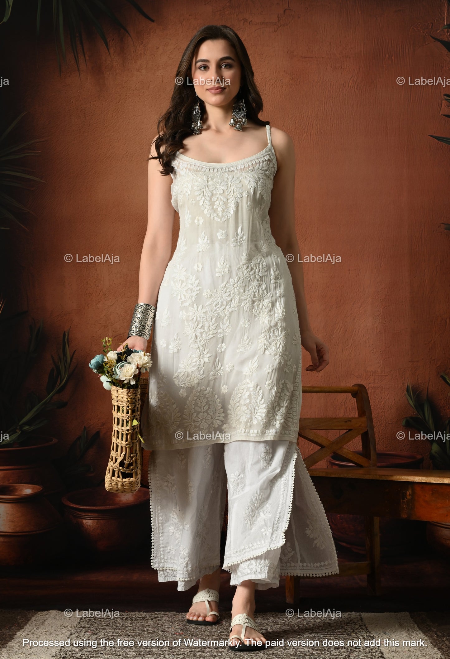 Strappy Viscose chikankari short top
