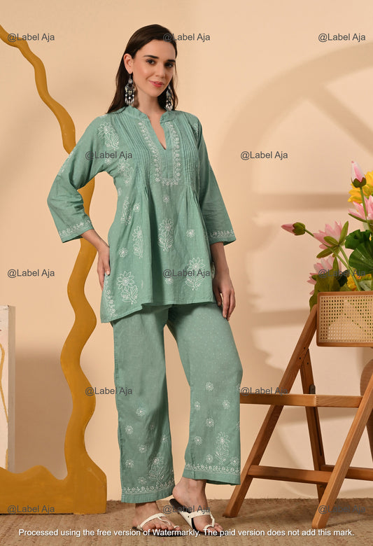Zoya Dobby cotton hand embroidered Co-ord set