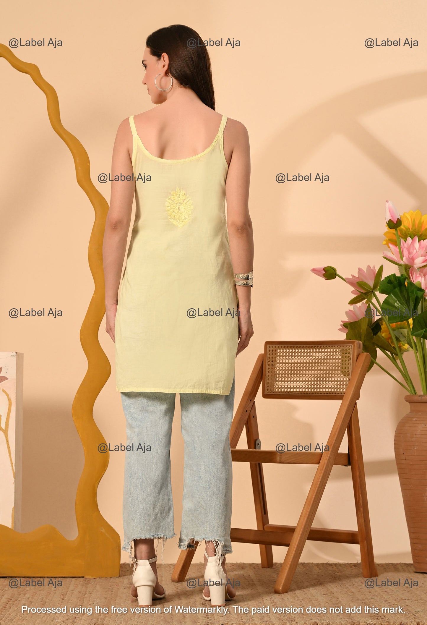 Najma Mul cotton chikankari noodle strap short top