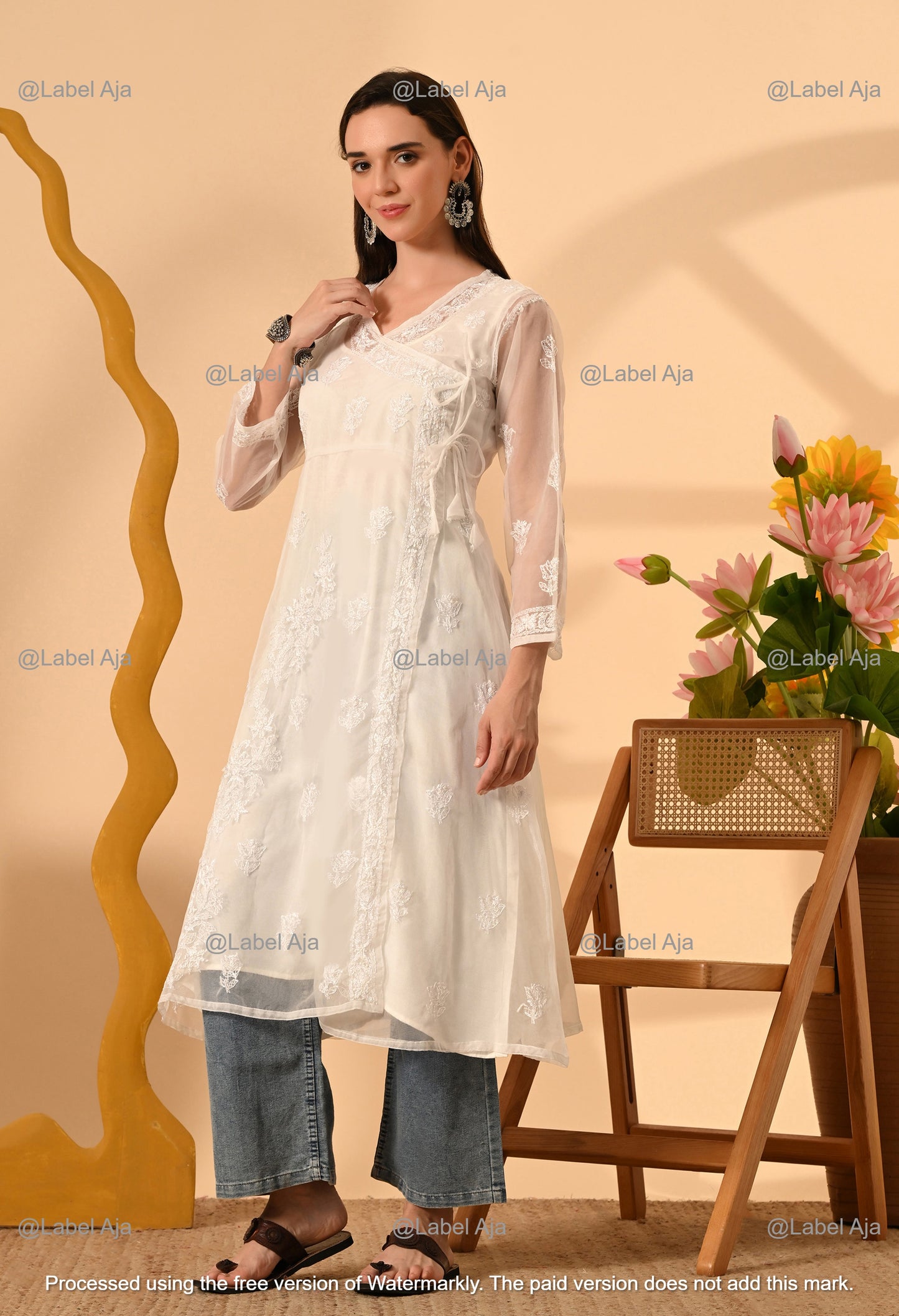 Sara Organza long Angarkha with matching A-Line slip