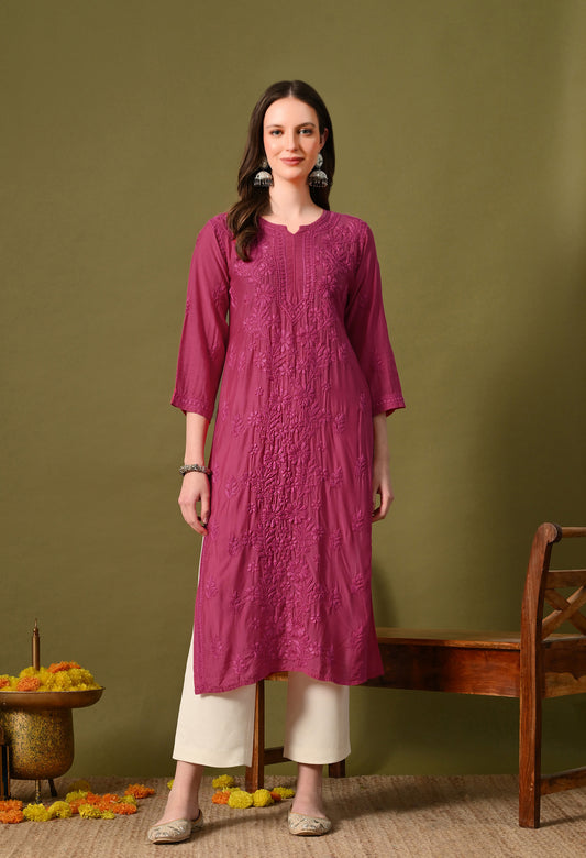 Premium Muslin long chikankari kurti