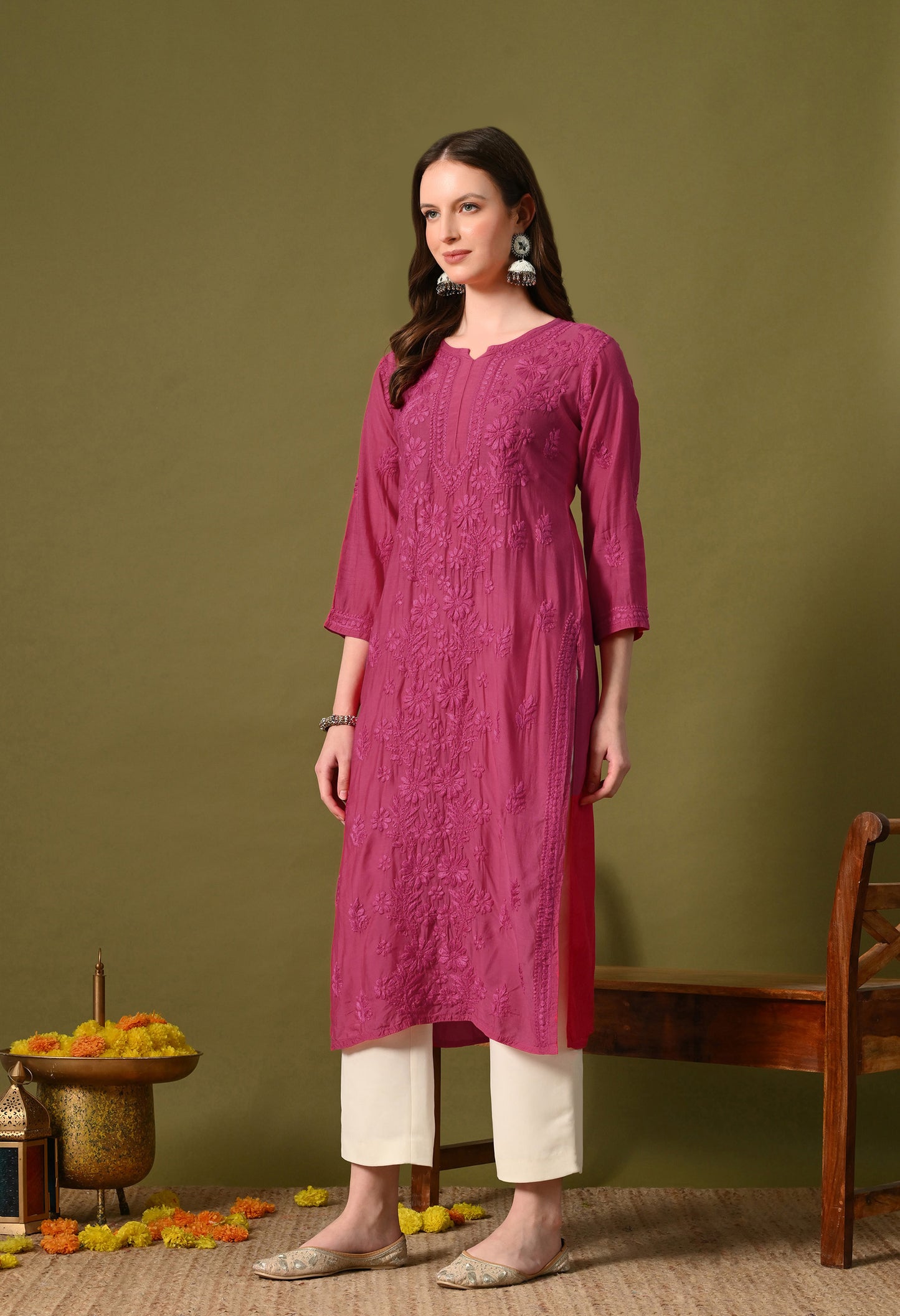 Premium Muslin long chikankari kurti
