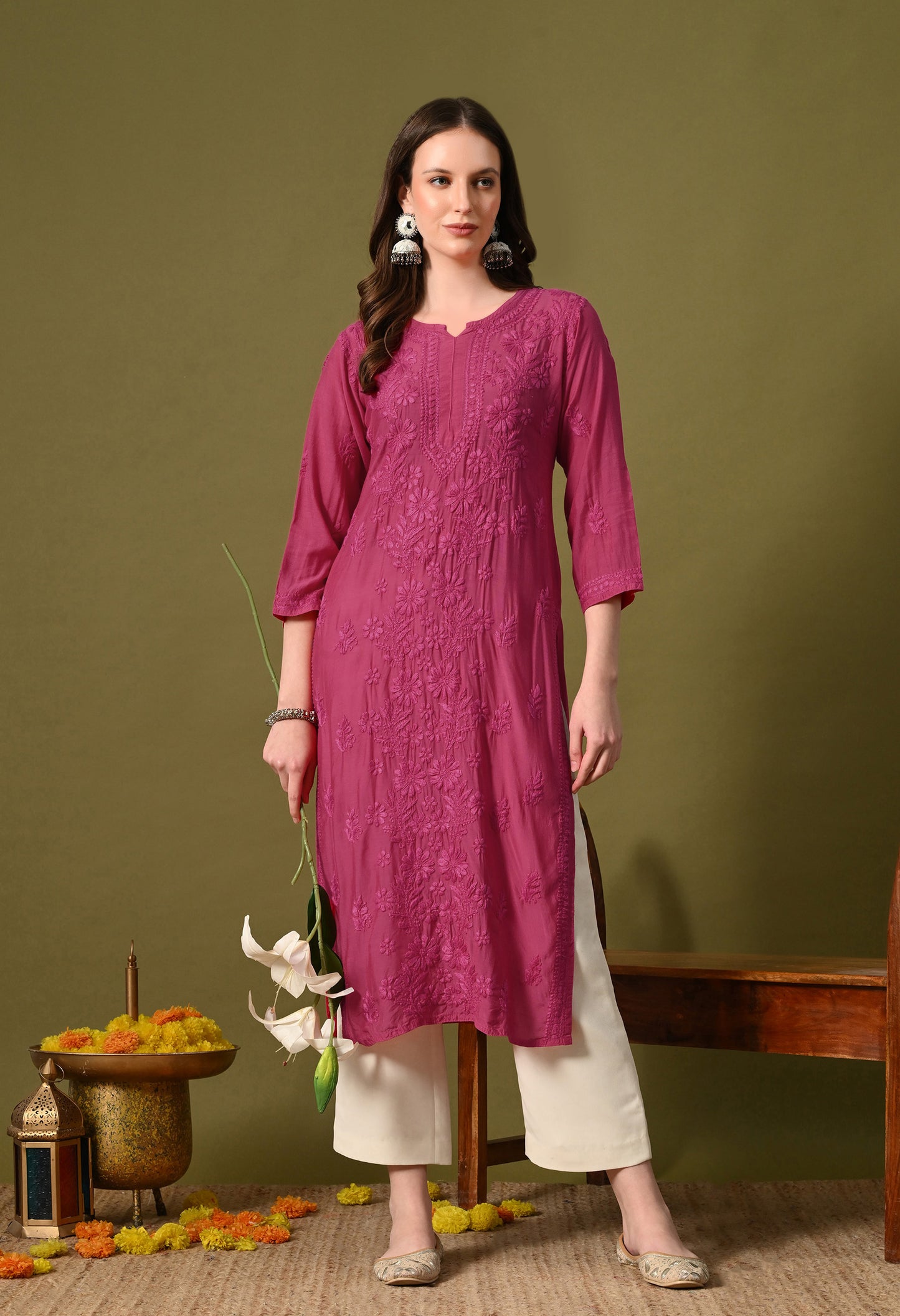 Premium Muslin long chikankari kurti