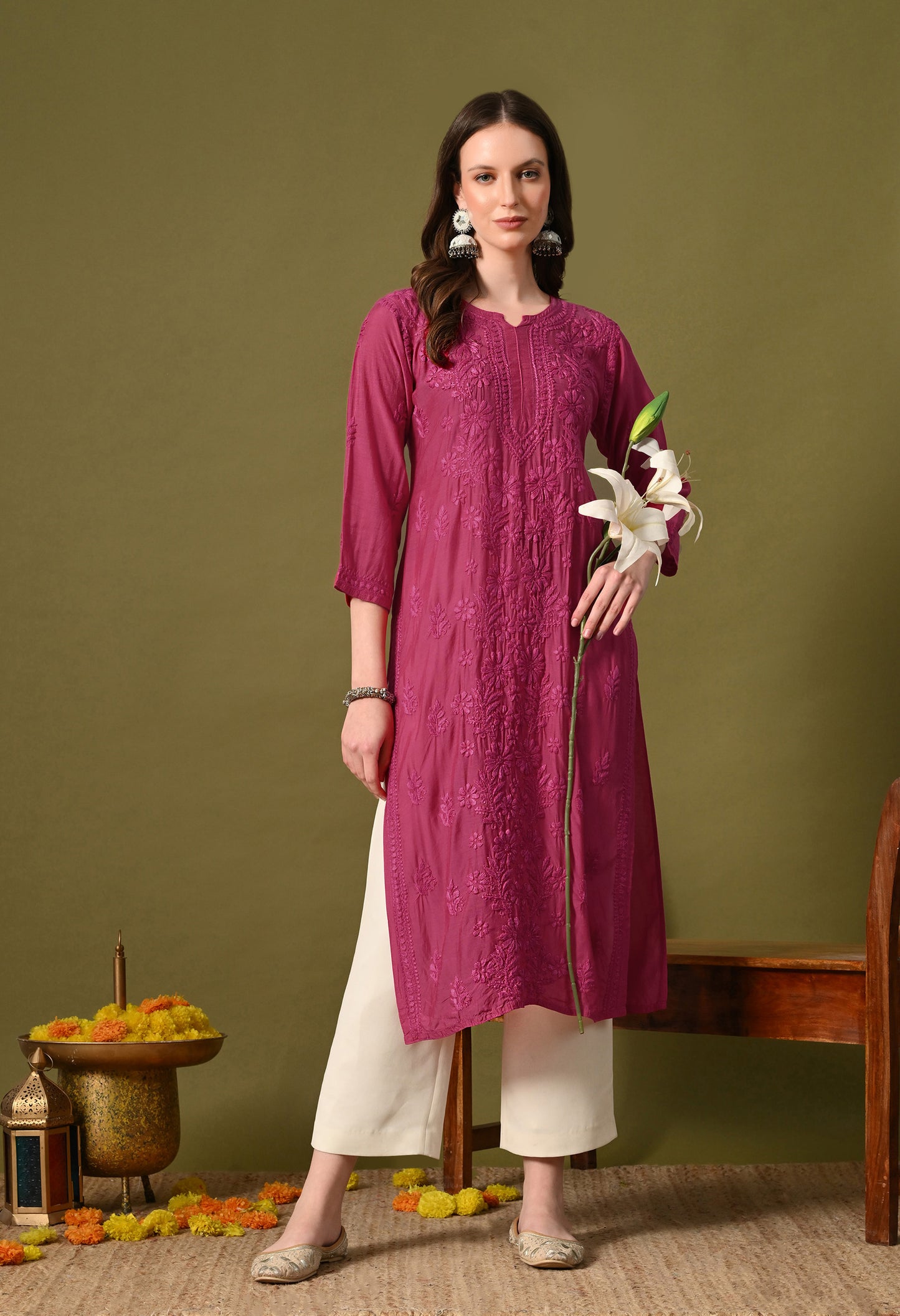 Premium Muslin long chikankari kurti