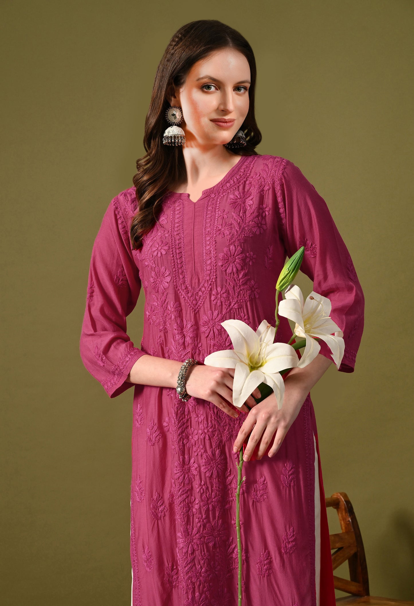 Premium Muslin long chikankari kurti