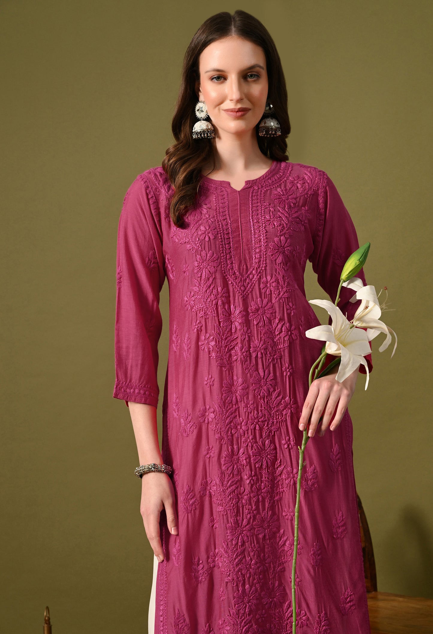 Premium Muslin long chikankari kurti