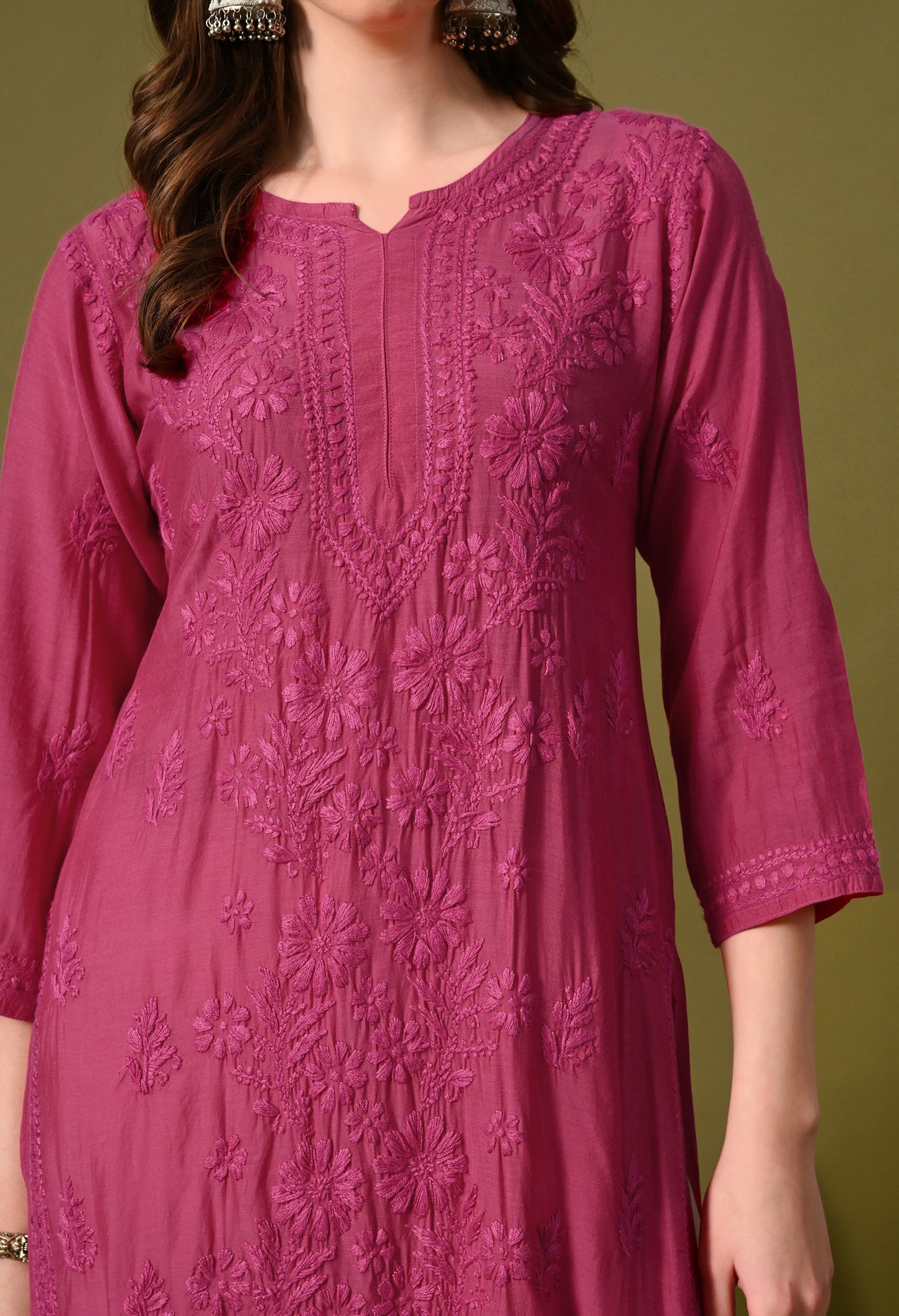 Premium Muslin long chikankari kurti