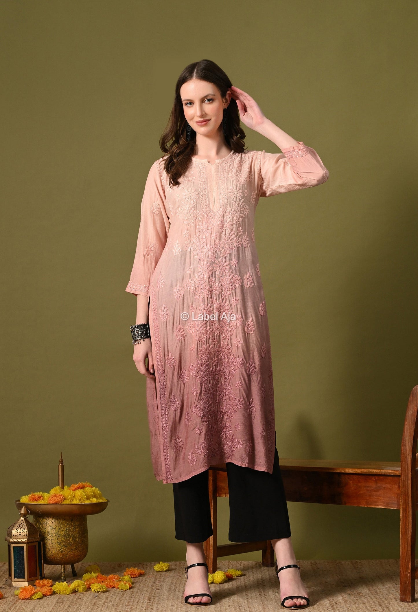 Premium Muslin long chikankari kurti