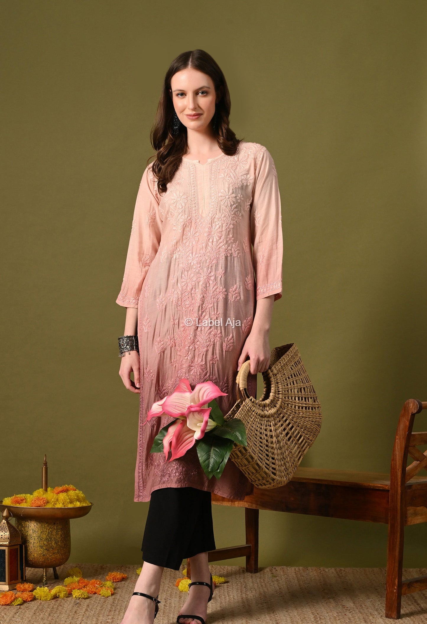 Premium Muslin long chikankari kurti