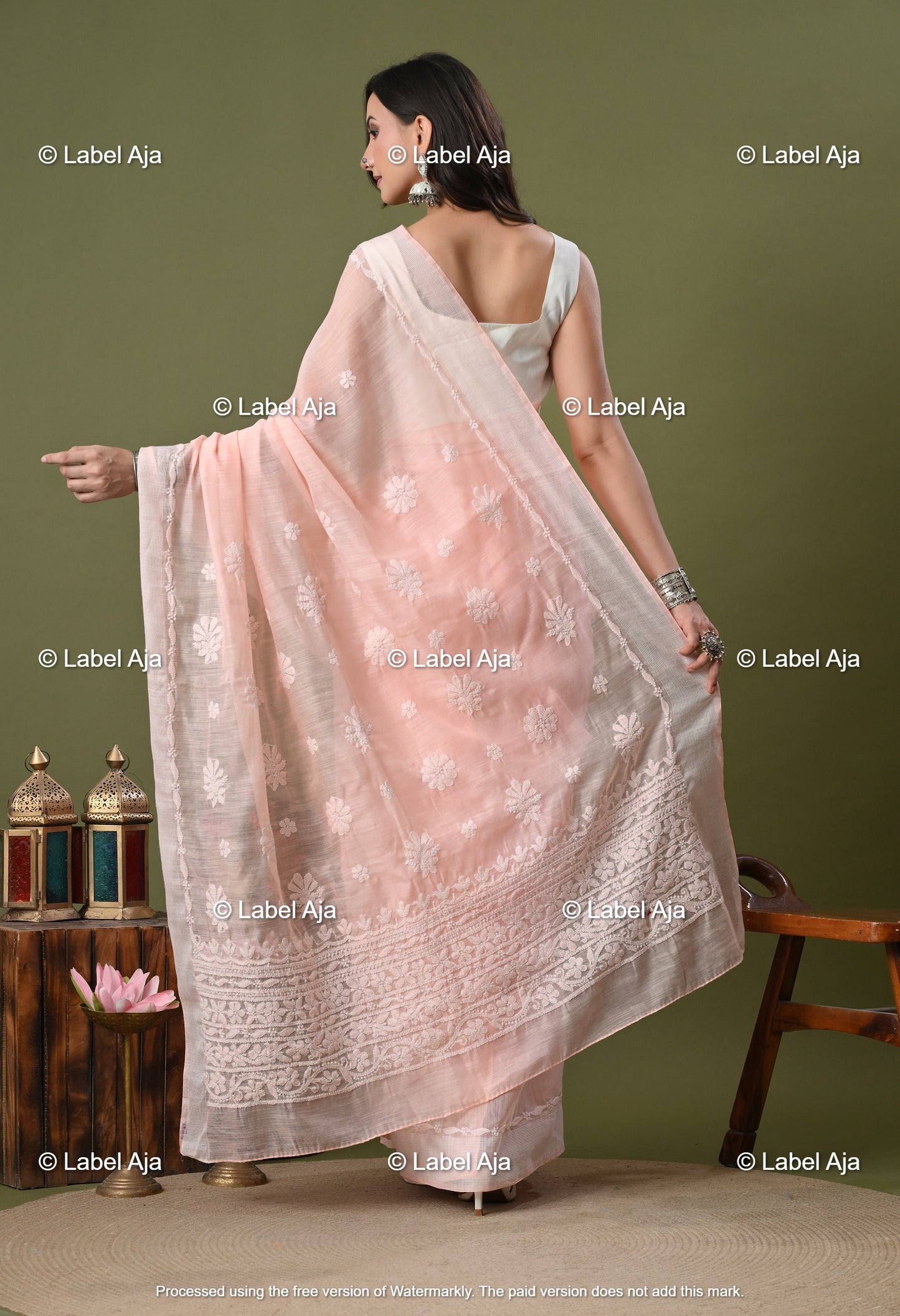 Chanderi Silk Chikankari Saree with Attached Blouse Piece