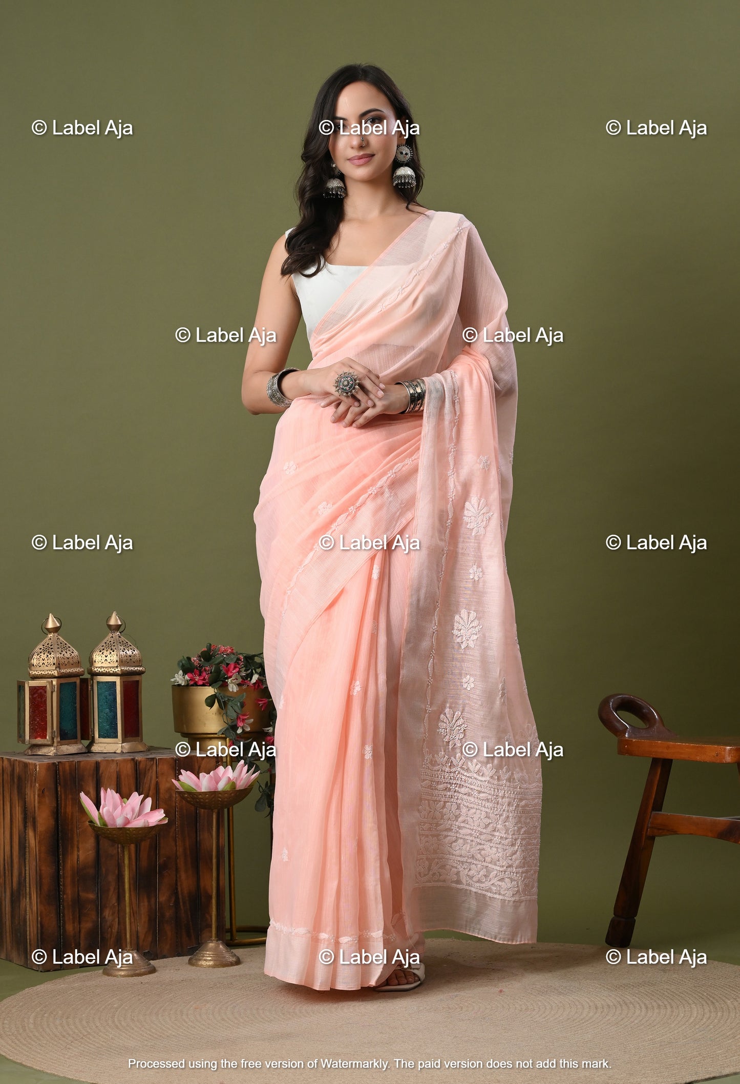 Chanderi Silk Chikankari Saree with Attached Blouse Piece