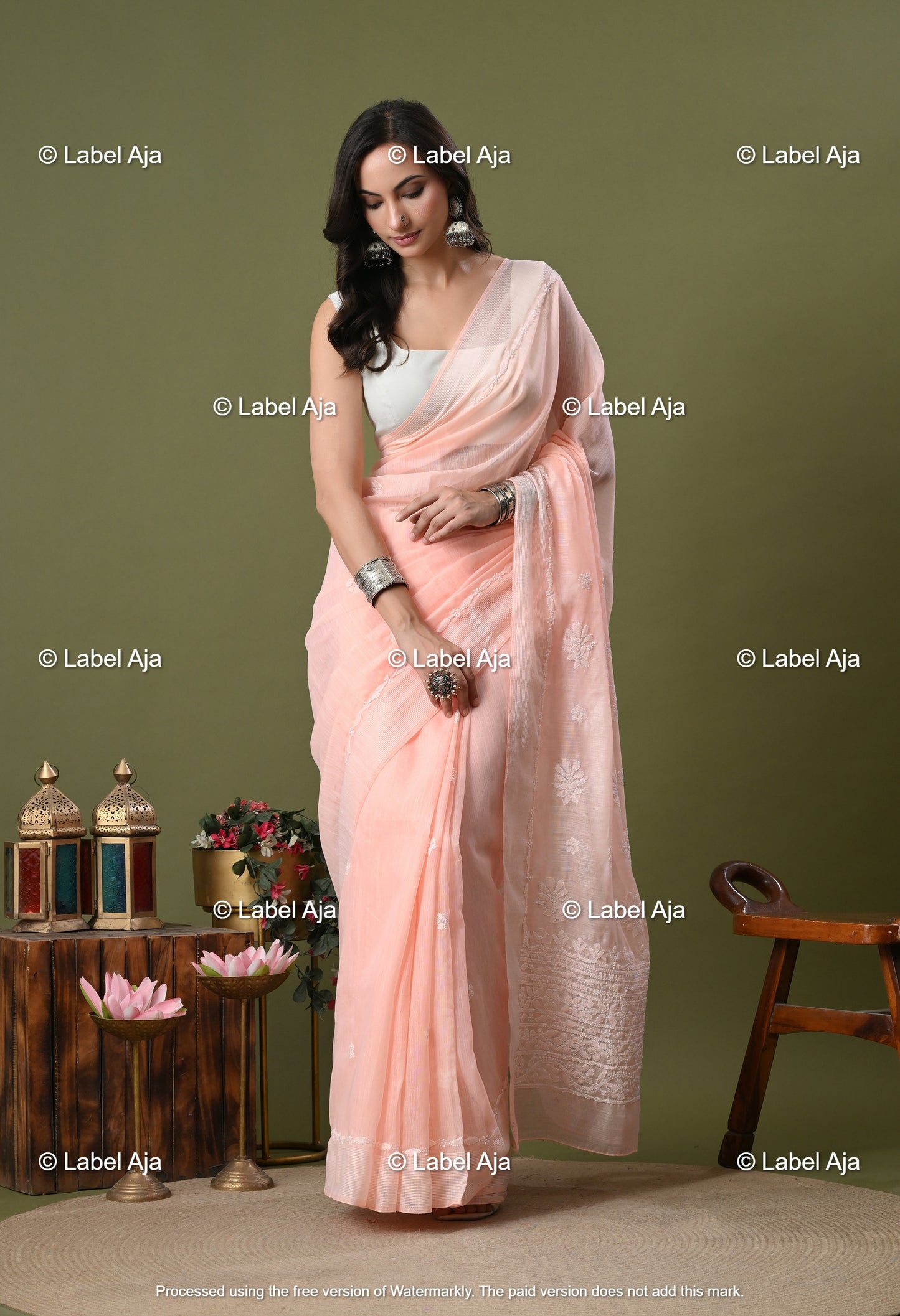 Chanderi Silk Chikankari Saree with Attached Blouse Piece