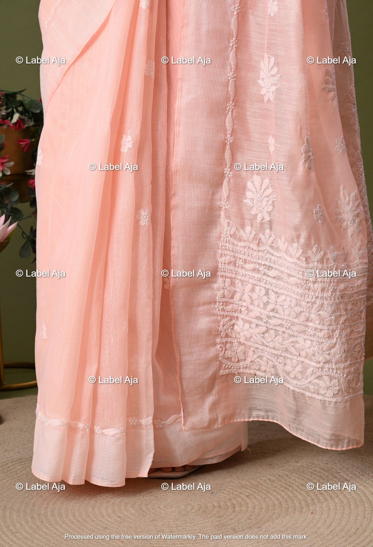 Chanderi Silk Chikankari Saree with Attached Blouse Piece
