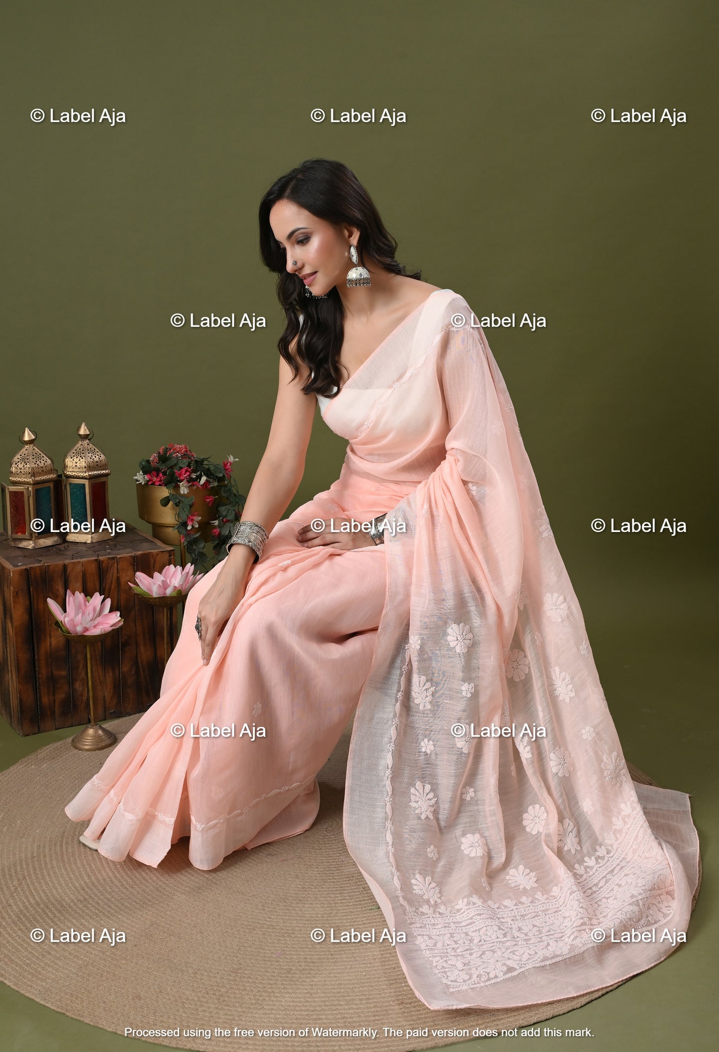 Chanderi Silk Chikankari Saree with Attached Blouse Piece