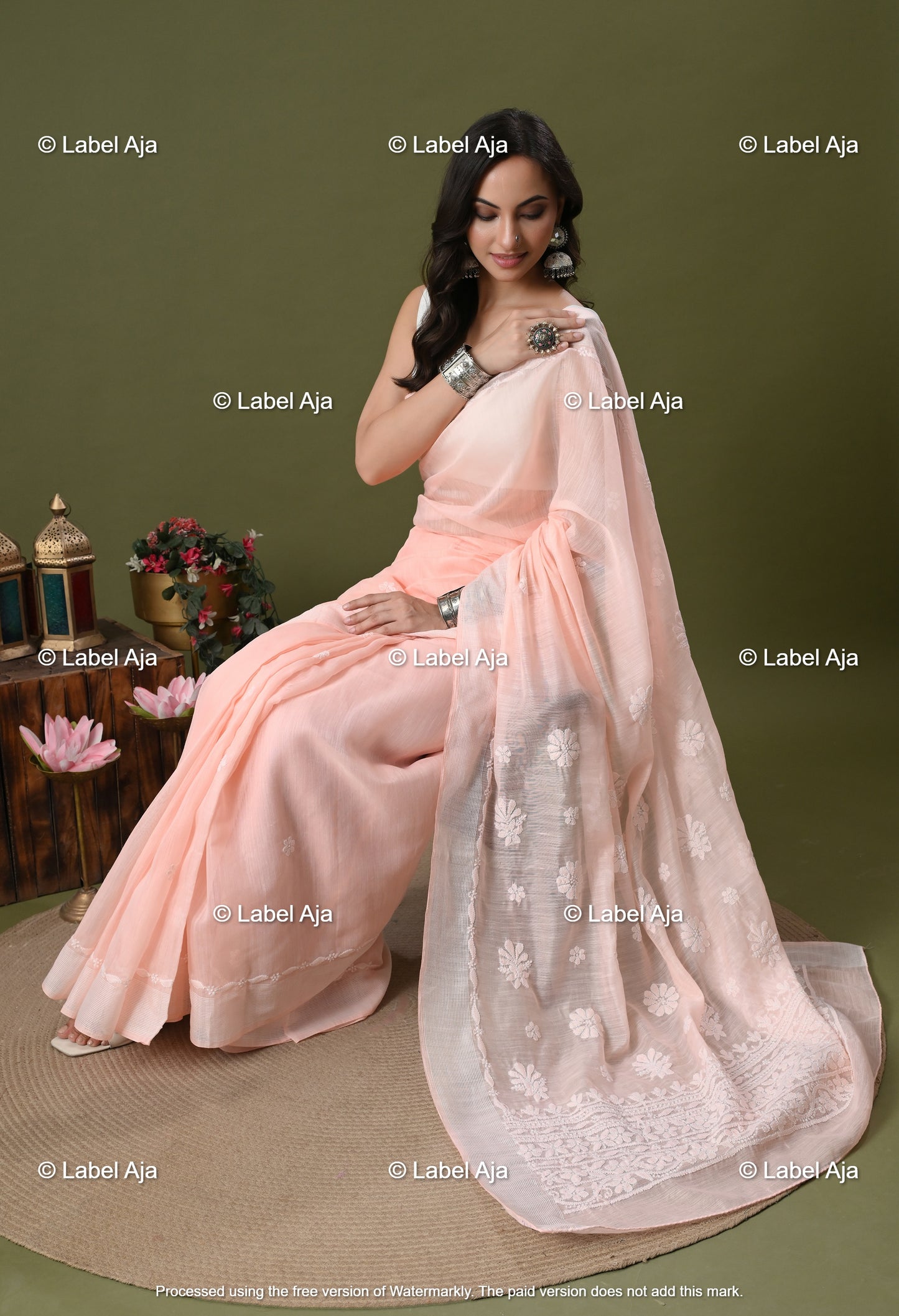 Chanderi Silk Chikankari Saree with Attached Blouse Piece
