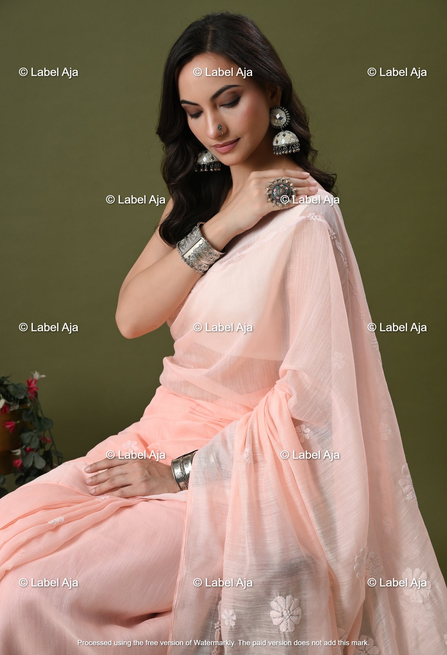 Chanderi Silk Chikankari Saree with Attached Blouse Piece
