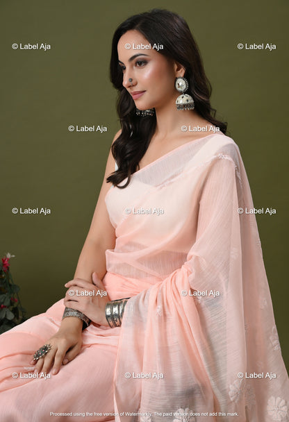 Chanderi Silk Chikankari Saree with Attached Blouse Piece