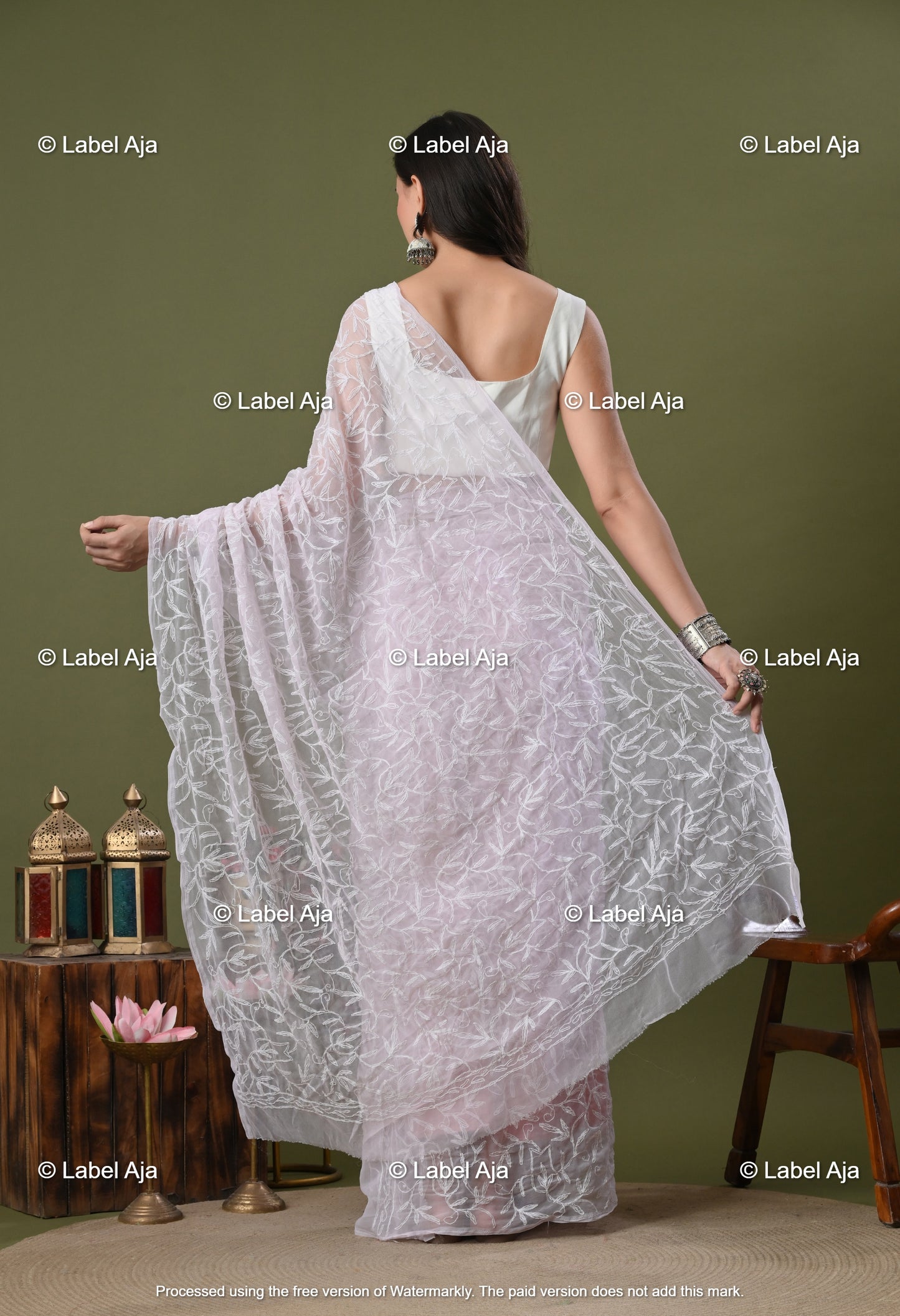 Georgette tepchi work Saree with Attached Blouse Piece