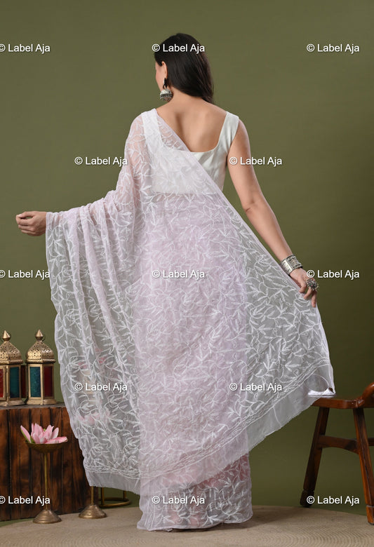 Georgette tepchi work Saree with Attached Blouse Piece