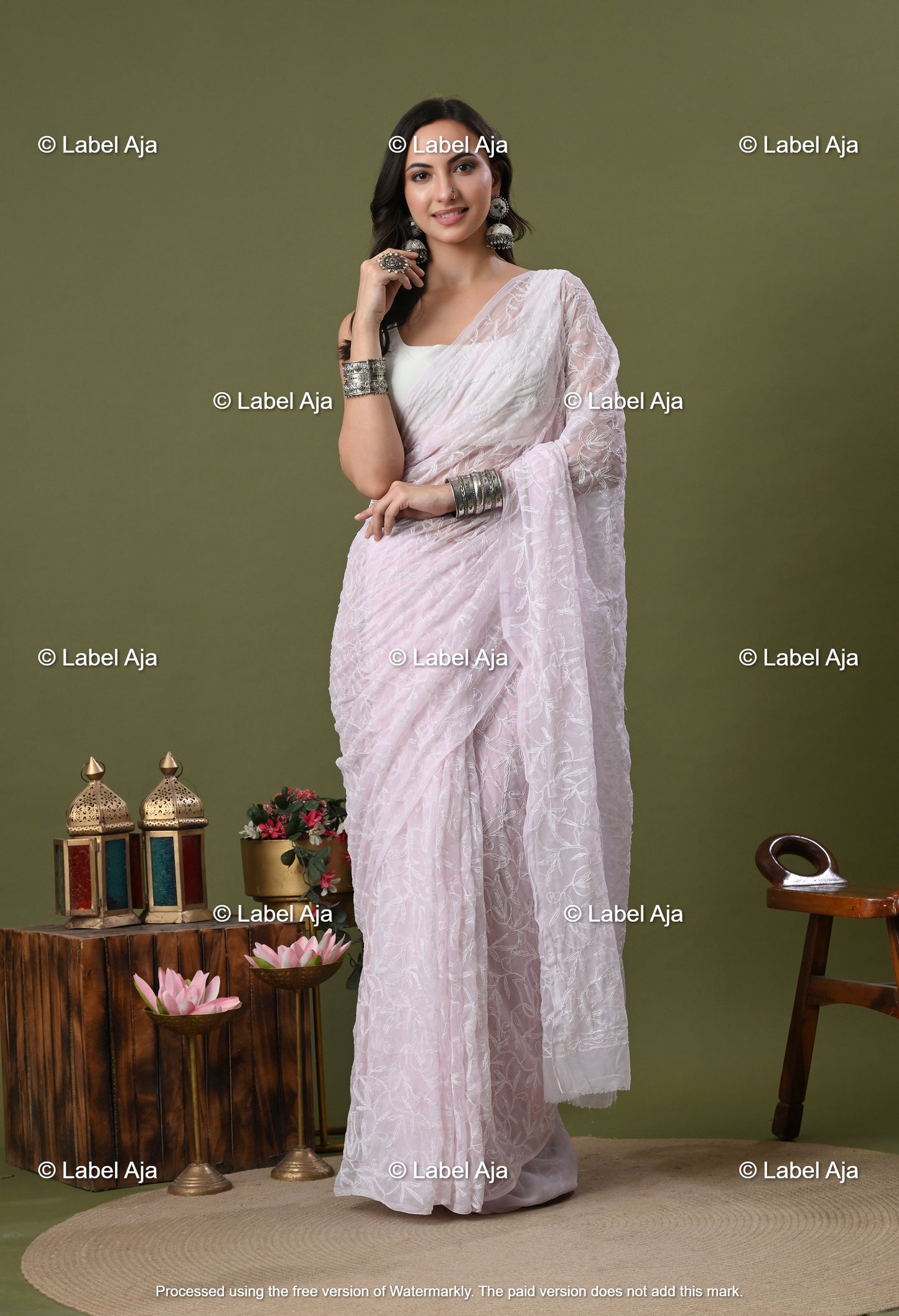 Georgette tepchi work Saree with Attached Blouse Piece